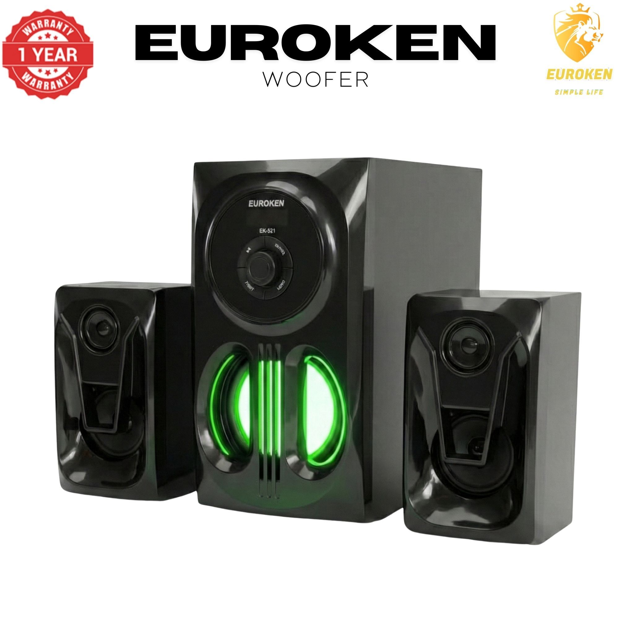 【Exclusive Offer】 Euroken EK-521 2.1CH Subwoofer Speaker 1200W PMPO Woofer Home Theatre Audio Speaker System BLUETOOTH/FM/SD/USB With Remote Control