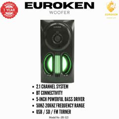【Exclusive Offer】 Euroken EK-521 2.1CH Subwoofer Speaker 1200W PMPO Woofer Home Theatre Audio Speaker System BLUETOOTH/FM/SD/USB With Remote Control