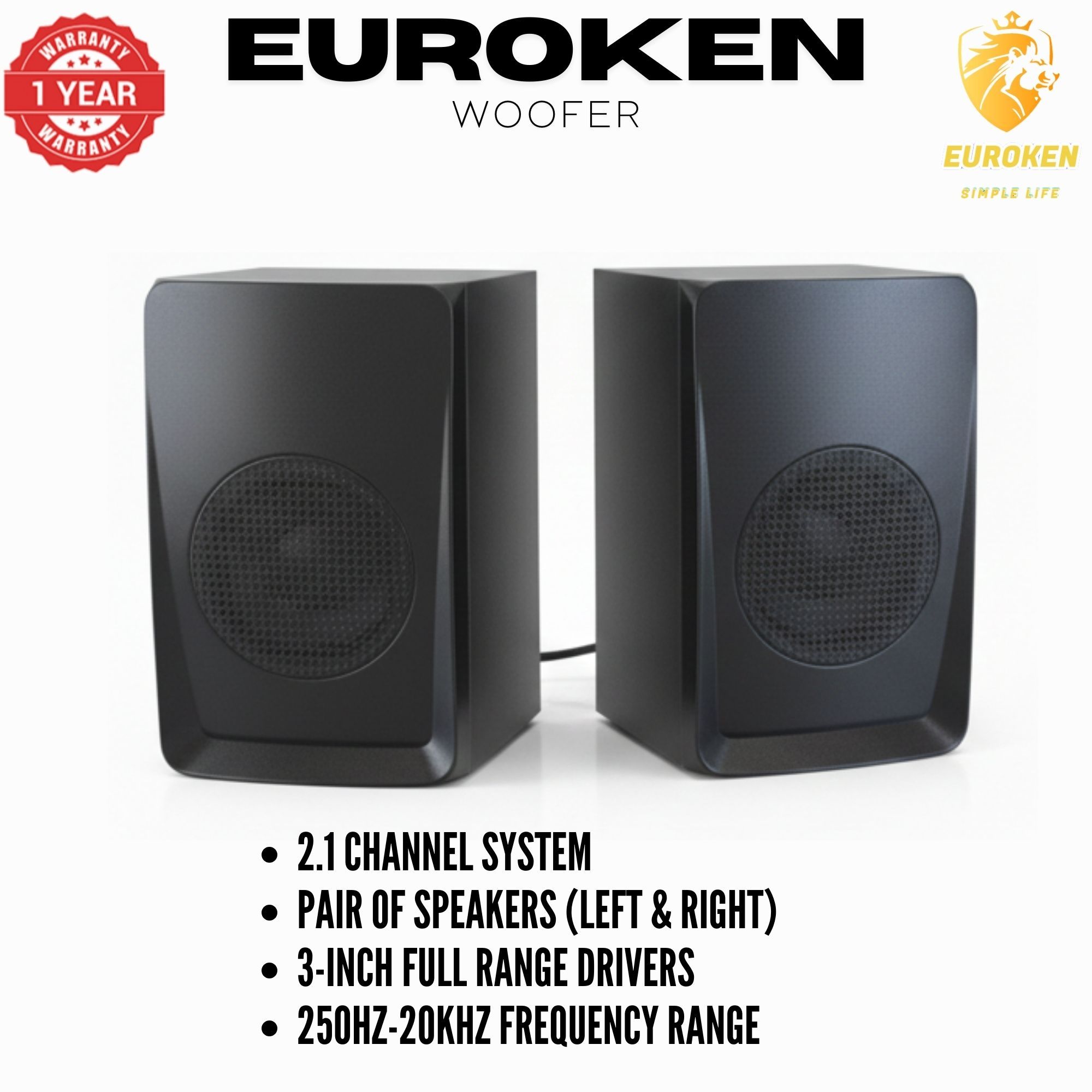 【Exclusive Offer】 Euroken EK-402 2.1CH Subwoofer Speaker 1000W PMPO Woofer Home Theatre Audio Speaker System BLUETOOTH/FM/SD/USB With Remote Control