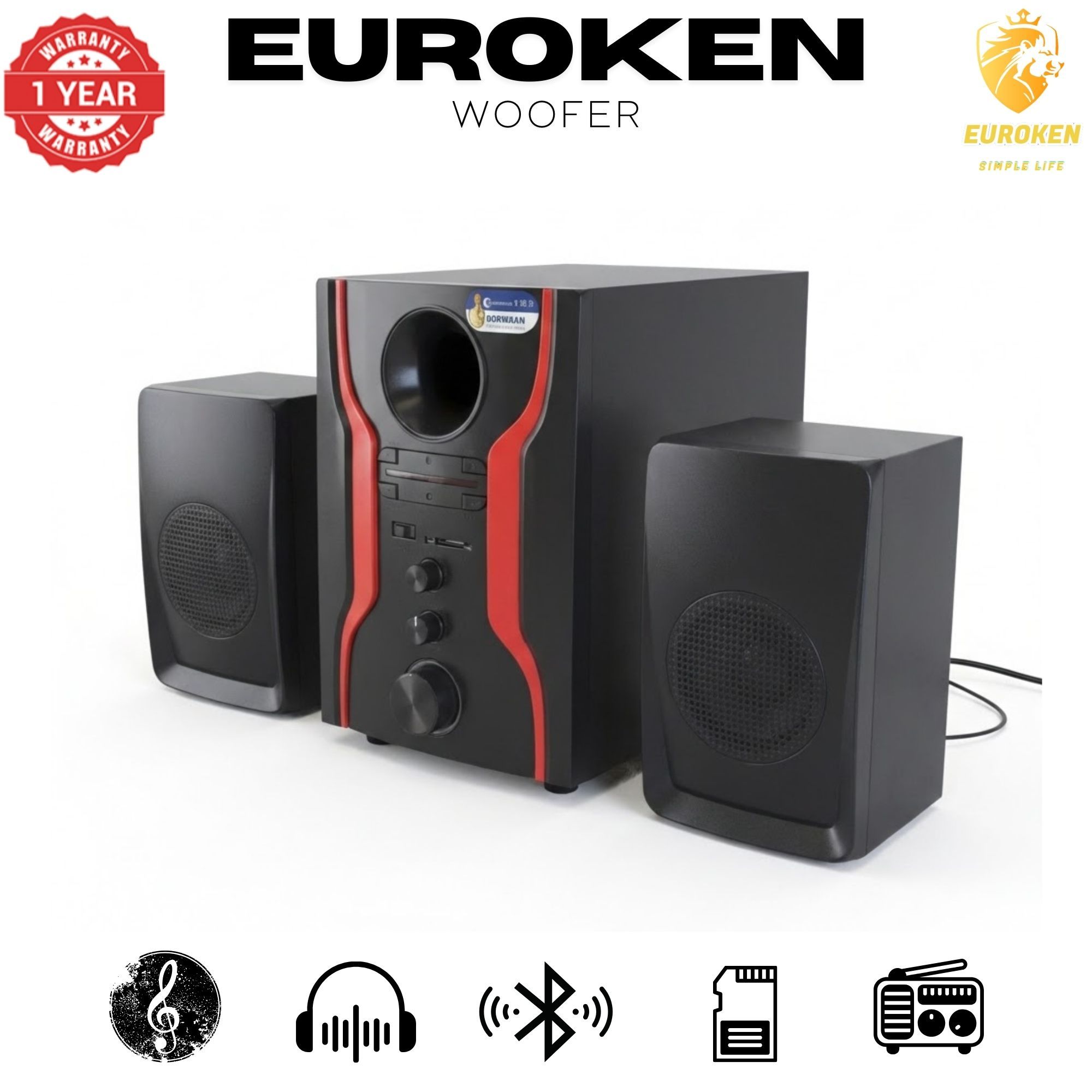 【Exclusive Offer】 Euroken EK-402 2.1CH Subwoofer Speaker 1000W PMPO Woofer Home Theatre Audio Speaker System BLUETOOTH/FM/SD/USB With Remote Control