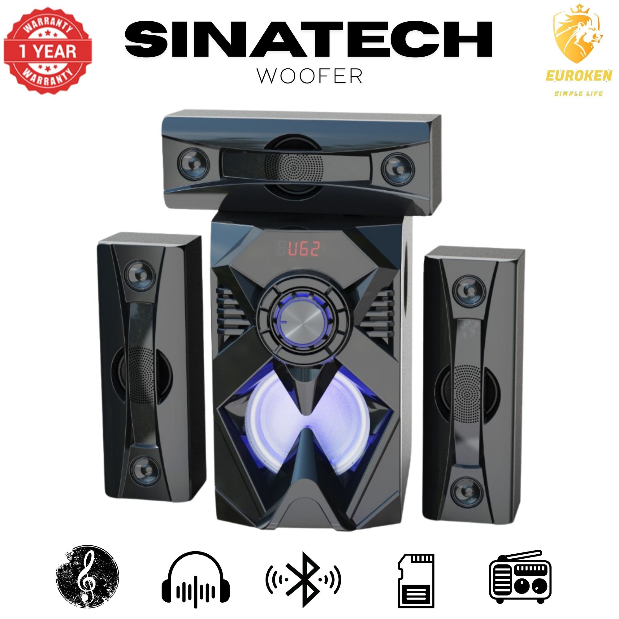 【Exclusive Offer】 NEW SINATECH ST-6301 3.1CH Subwoofer Speaker 20,000W PMPO Woofer Home Theatre Audio Speaker System BLUETOOTH/FM/SD/USB With Remote Control