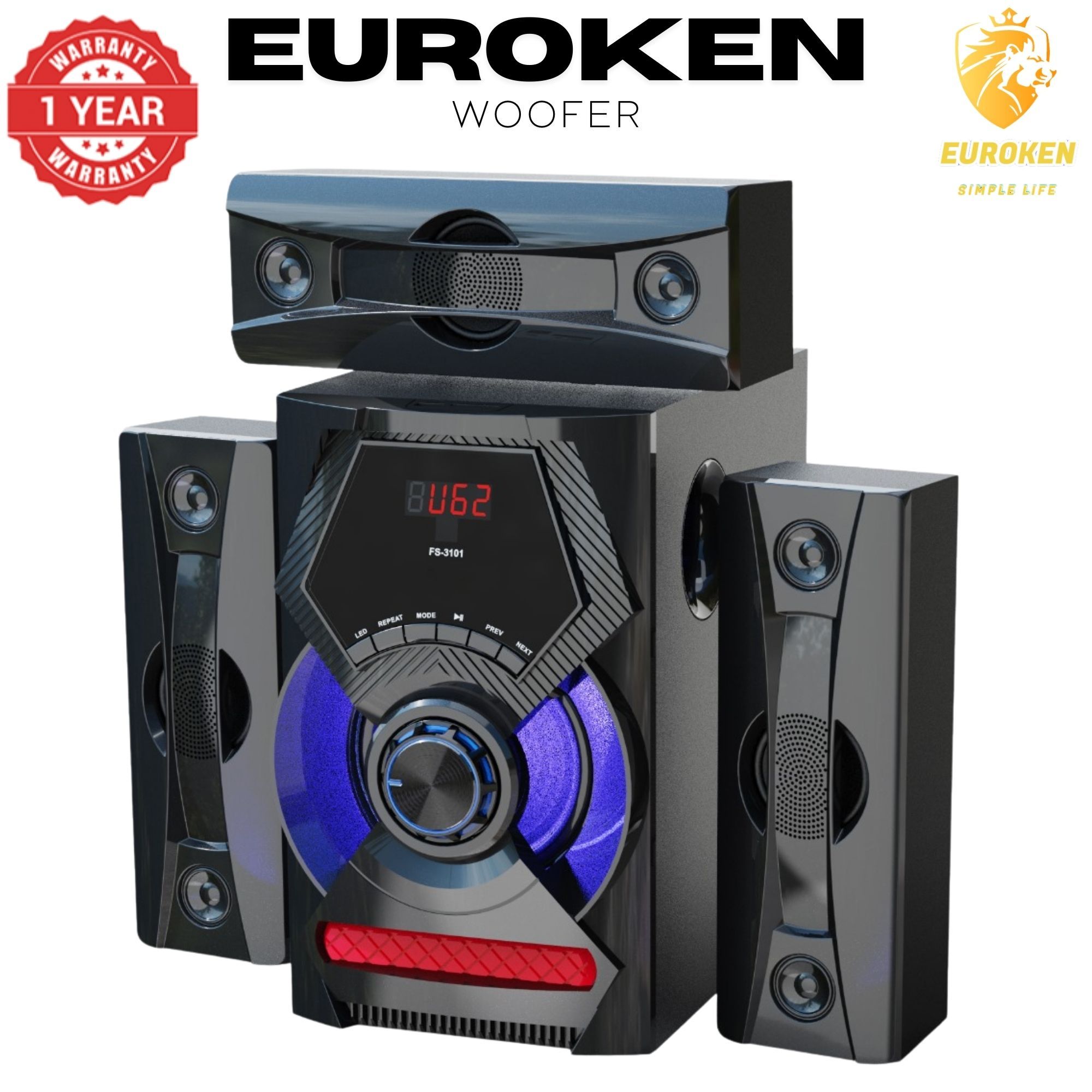 【Exclusive Offer】 NEW EUROKEN EK-603 3.1CH Subwoofer Speaker 20000W PMPO Woofer Home Theatre Audio Speaker System BLUETOOTH/FM/SD/USB With Remote
