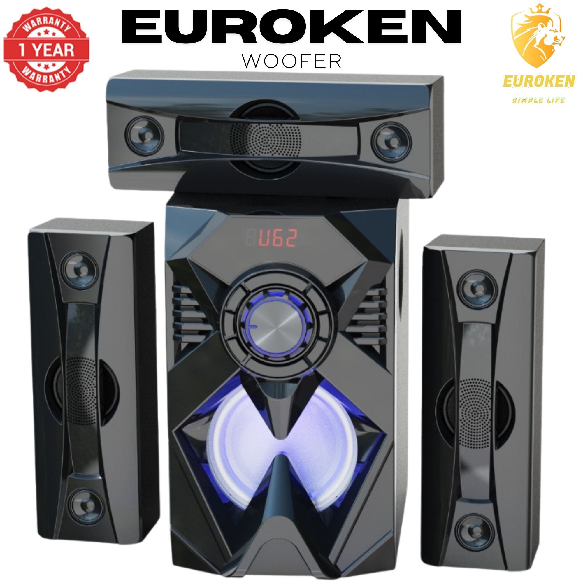 【Exclusive Offer】NEW EUROKEN EK-601 3.1CH With 20,000 PMPO Subwoofer Speaker  Home Theatre Audio System  With Remote Control BLUETOOTH/USB/SD/FM