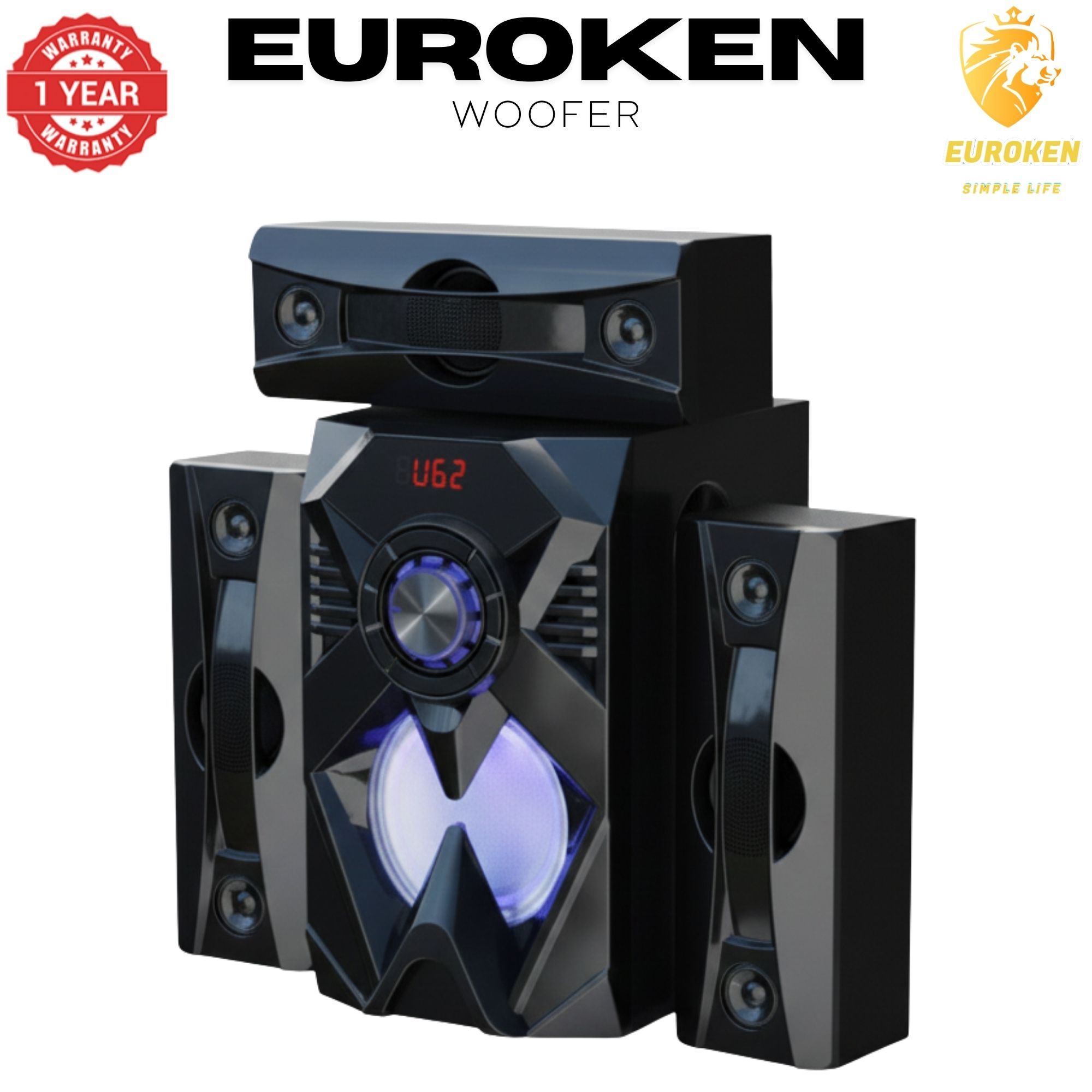 【Exclusive Offer】NEW EUROKEN EK-601 3.1CH With 20,000 PMPO Subwoofer Speaker  Home Theatre Audio System  With Remote Control BLUETOOTH/USB/SD/FM