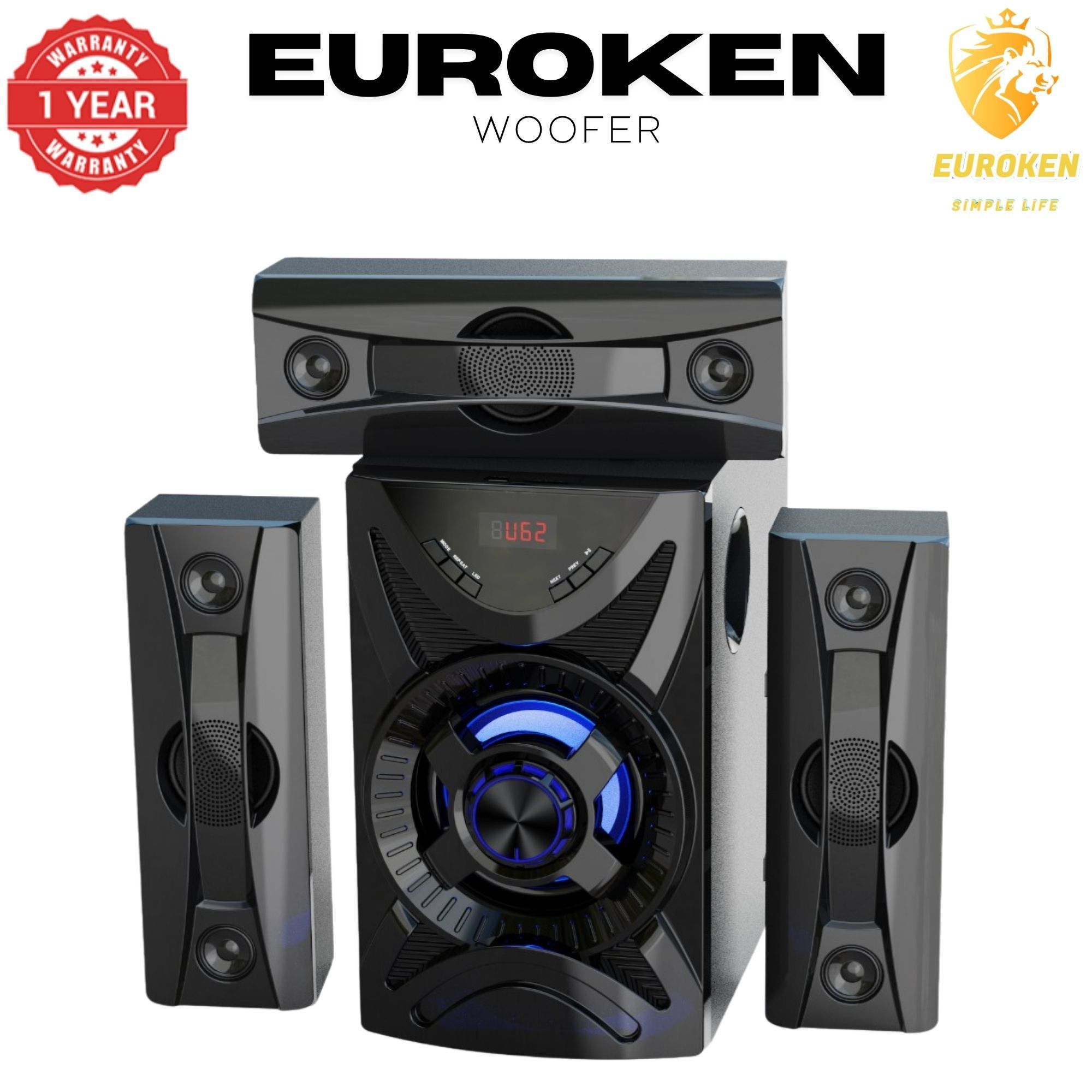 【Exclusive Offer】NEW EUROKEN EK-611 3.1CH With 20,000 PMPO Subwoofer Speaker  Home Theatre Audio System  With Remote Control BLUETOOTH/USB/SD/FM