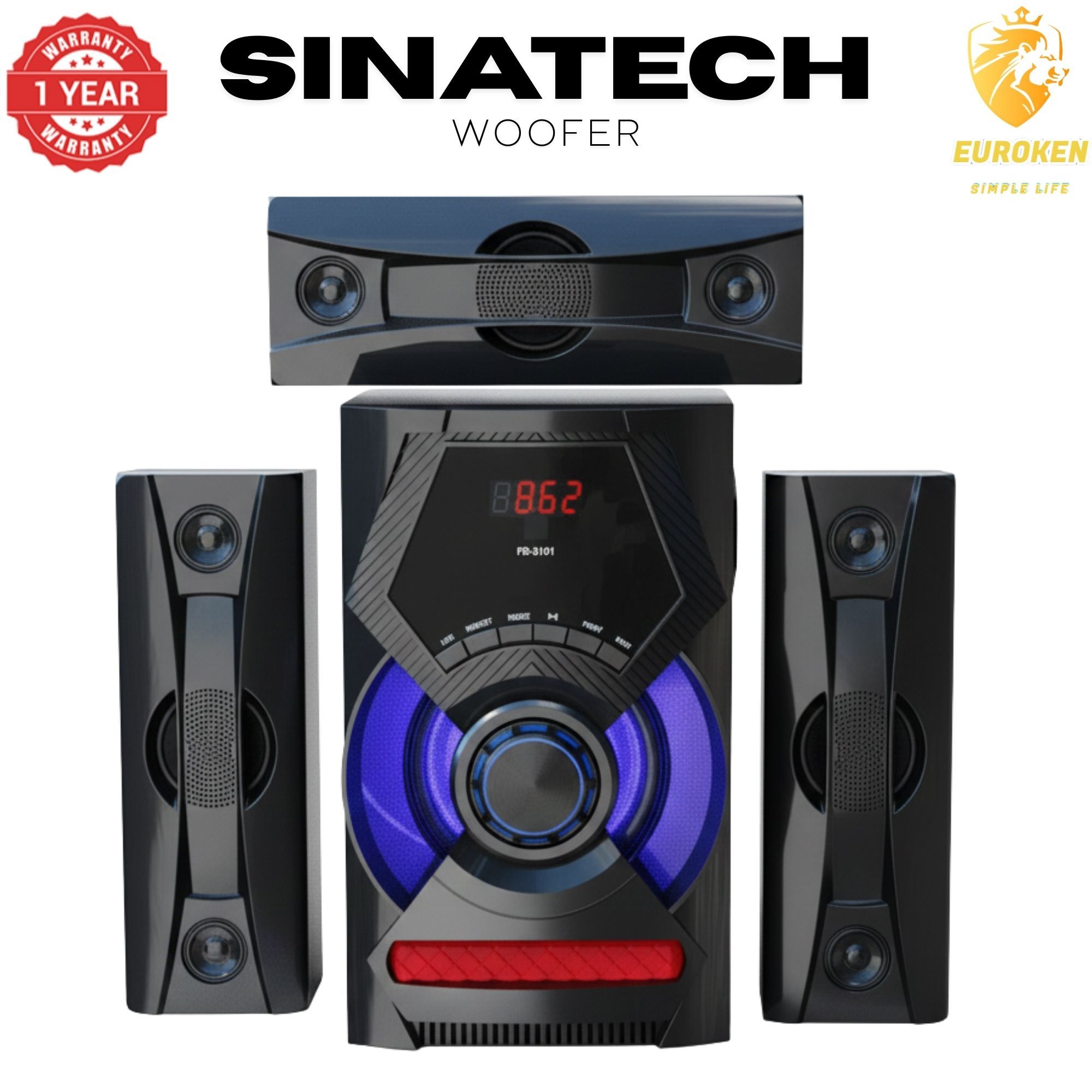 【Exclusive Offer】NEW SINATECH ST-6303 3.1CH With 20,000 PMPO Subwoofer Speaker  Home Theatre Audio System  With Remote Control BLUETOOTH/USB/SD/FM