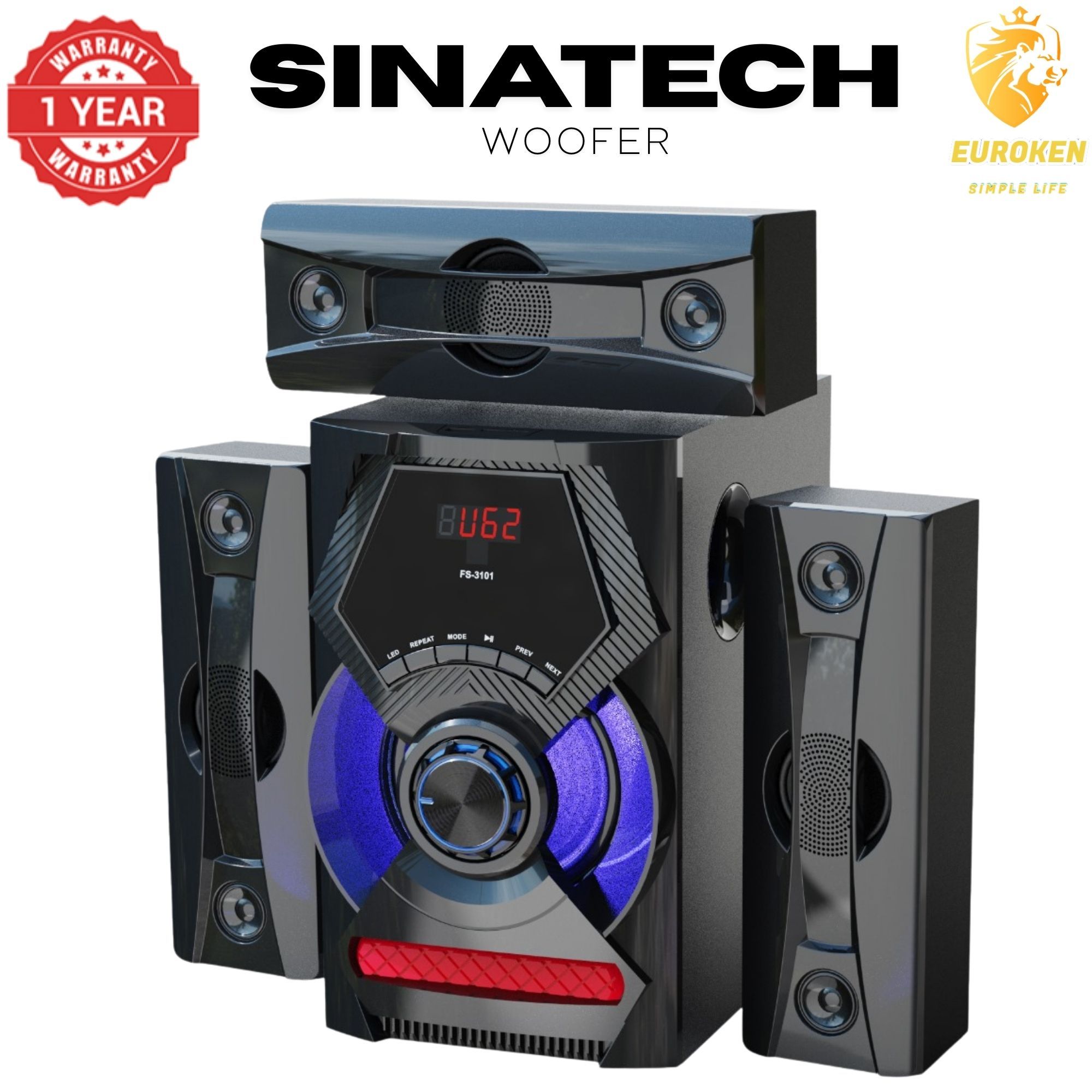 【Exclusive Offer】NEW SINATECH ST-6303 3.1CH With 20,000 PMPO Subwoofer Speaker  Home Theatre Audio System  With Remote Control BLUETOOTH/USB/SD/FM