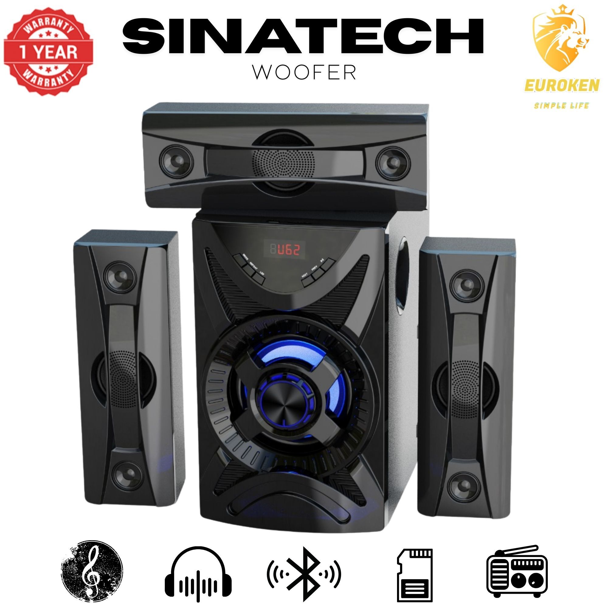 【Exclusive Offer】NEW SINATECH ST-6311 3.1CH With 20,000 PMPO Subwoofer Speaker  Home Theatre Audio System  With Remote Control BLUETOOTH/USB/SD/FM