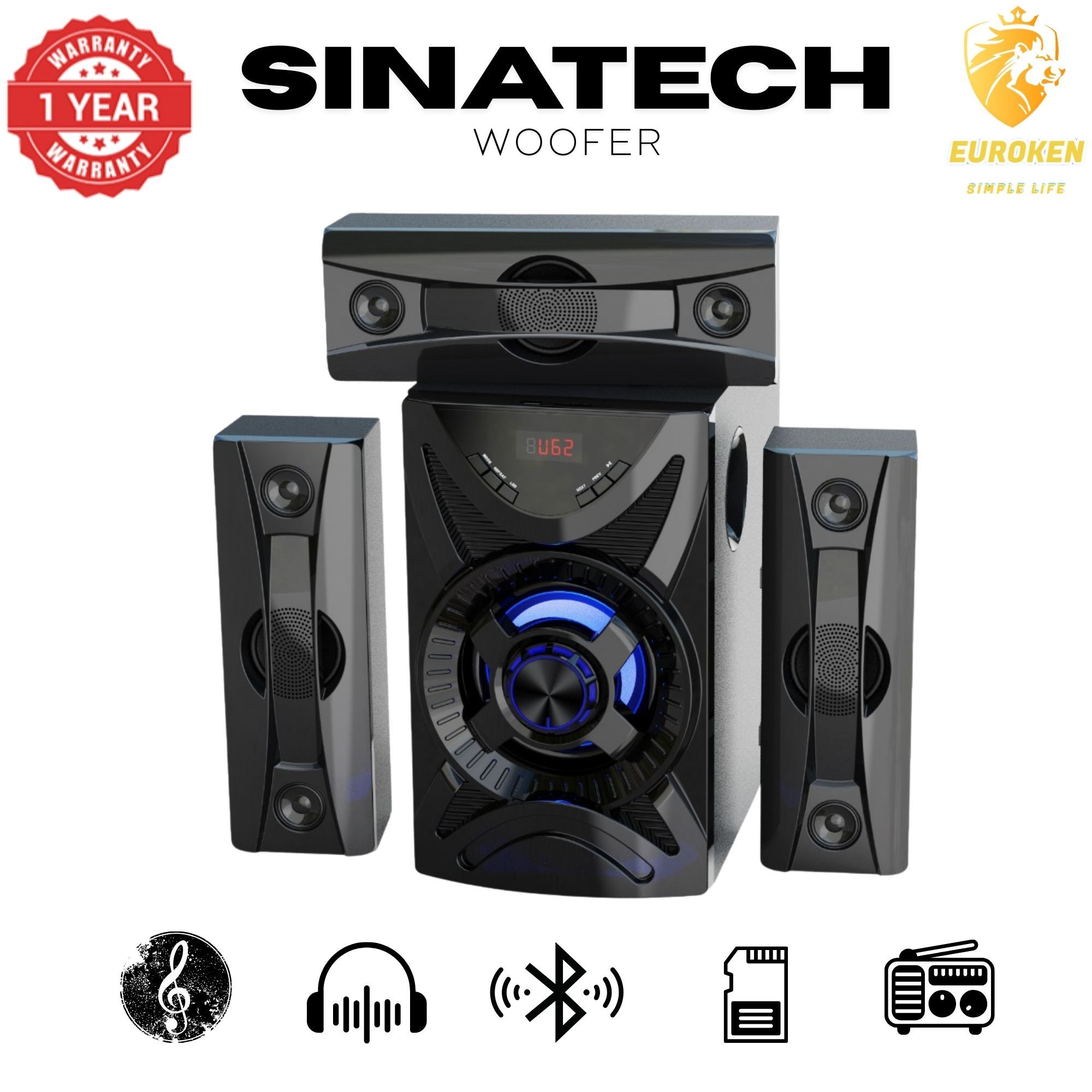 【Exclusive Offer】NEW SINATECH ST-6311 3.1CH With 20,000 PMPO Subwoofer Speaker  Home Theatre Audio System  With Remote Control BLUETOOTH/USB/SD/FM