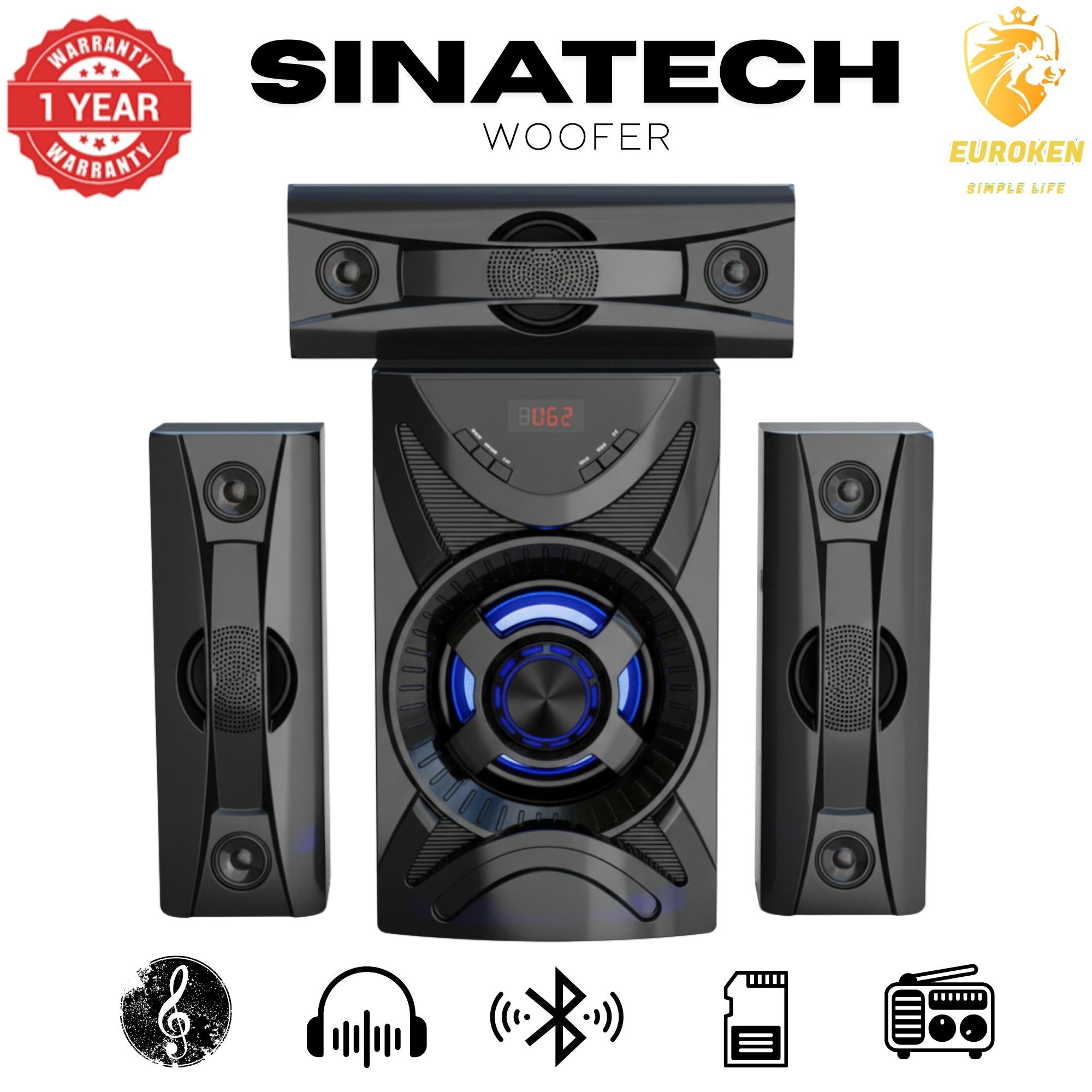 【Exclusive Offer】NEW SINATECH ST-6311 3.1CH With 20,000 PMPO Subwoofer Speaker  Home Theatre Audio System  With Remote Control BLUETOOTH/USB/SD/FM