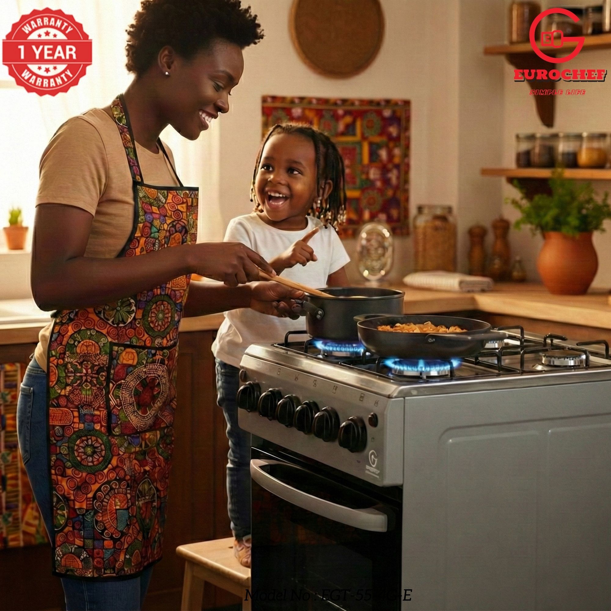 【LIMITED OFFER】 EUROCHEF EGT55-4G-E  55L HOME IMPROVEMENT FREE STANDING GAS  COOKER  4 GAS BURNER KITCHEN APPLIANCE WITH ELECTRIC OVEN 50X55CM