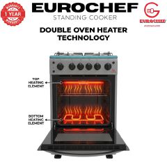【LIMITED OFFER】 Eurochef 50X55 EGT55-3G1E-E  55L Home Improvement  Free standing Gas Cooker  3 GAS + 1 Hot Plate  Kitchen appliance with electric oven