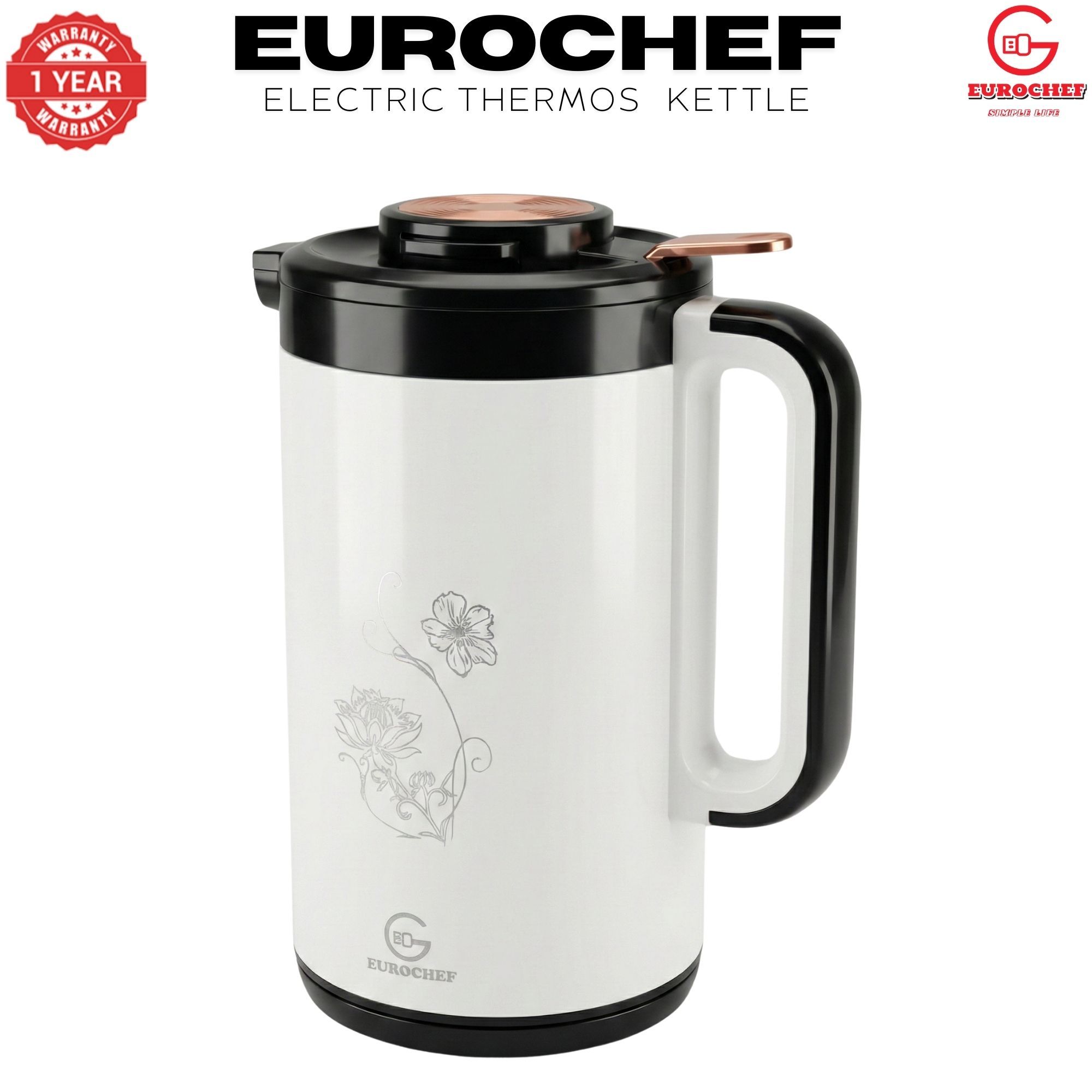 【Limited Offer】 EUROCHEF EC-K53  3.5L 2-in-1 Electric Thermos Kettle & Cordless Water Boiler – Auto Shut-Off