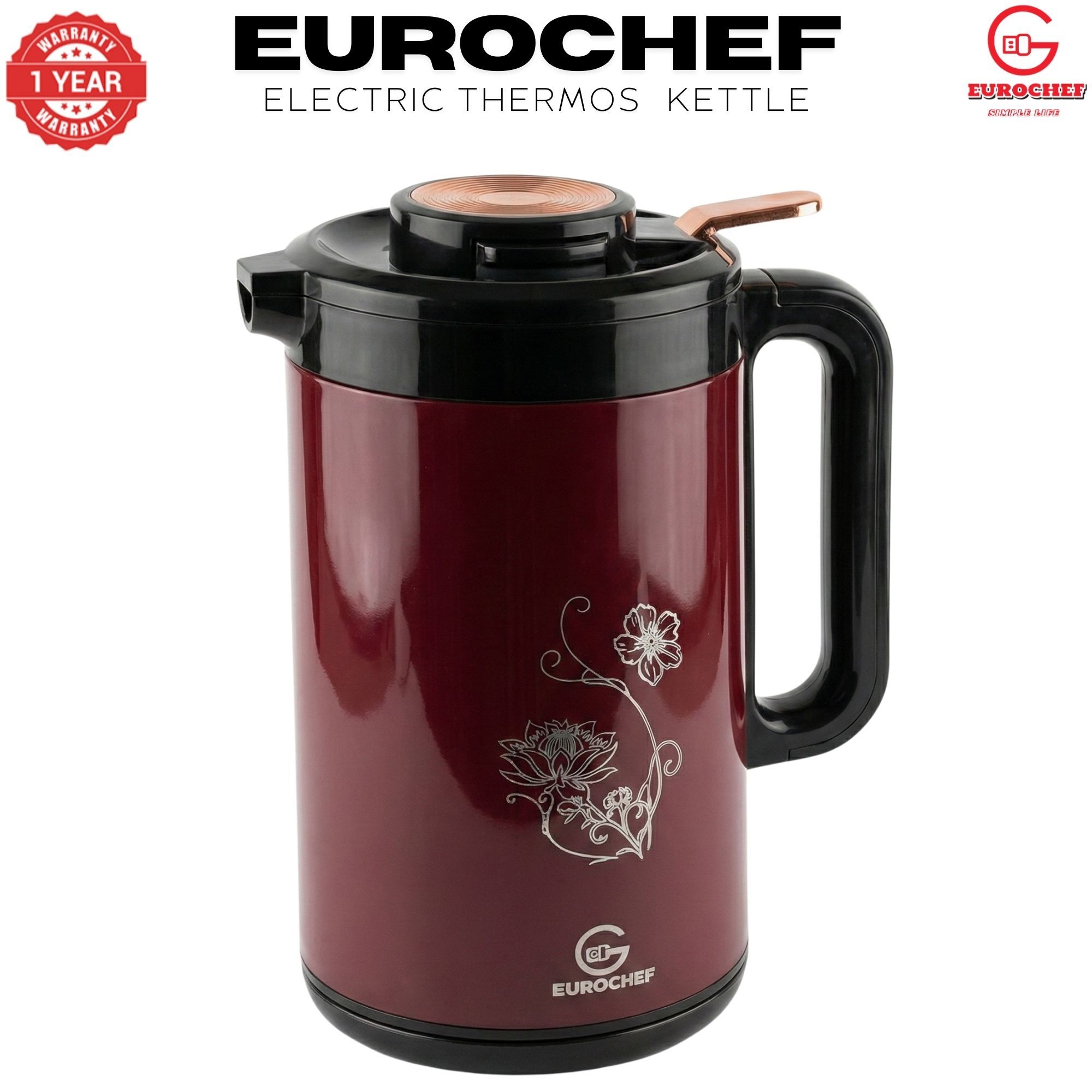 【Limited Offer】 EUROCHEF EC-K53  3.5L 2-in-1 Electric Thermos Kettle & Cordless Water Boiler – Auto Shut-Off