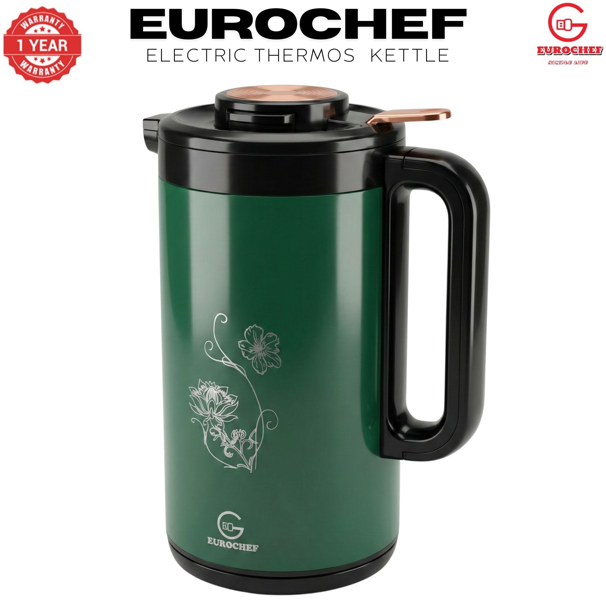 【Limited Offer】 EUROCHEF EC-K53  3.5L 2-in-1 Electric Thermos Kettle & Cordless Water Boiler – Auto Shut-Off