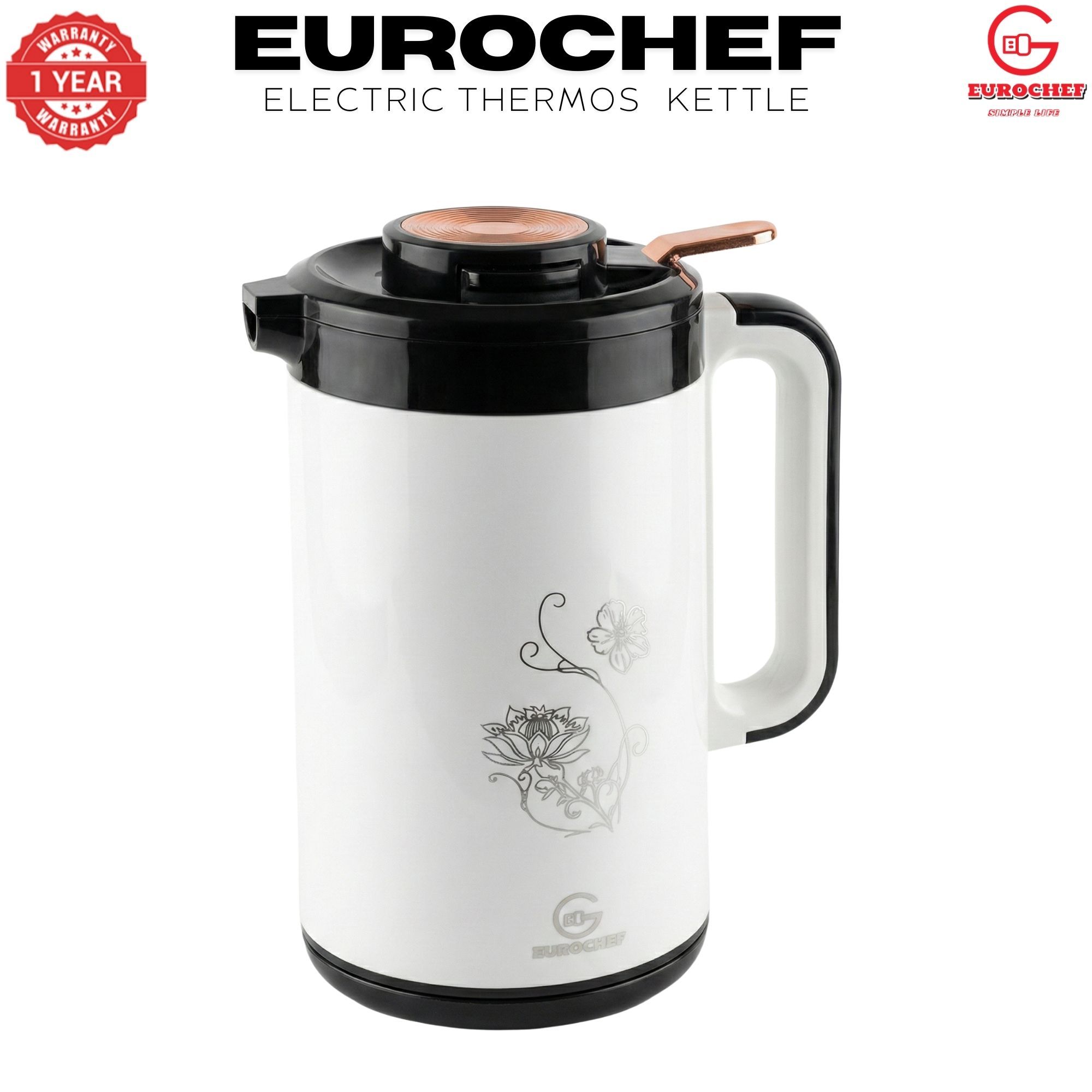 【Limited Offer】 EUROCHEF EC-K53  3.5L 2-in-1 Electric Thermos Kettle & Cordless Water Boiler – Auto Shut-Off
