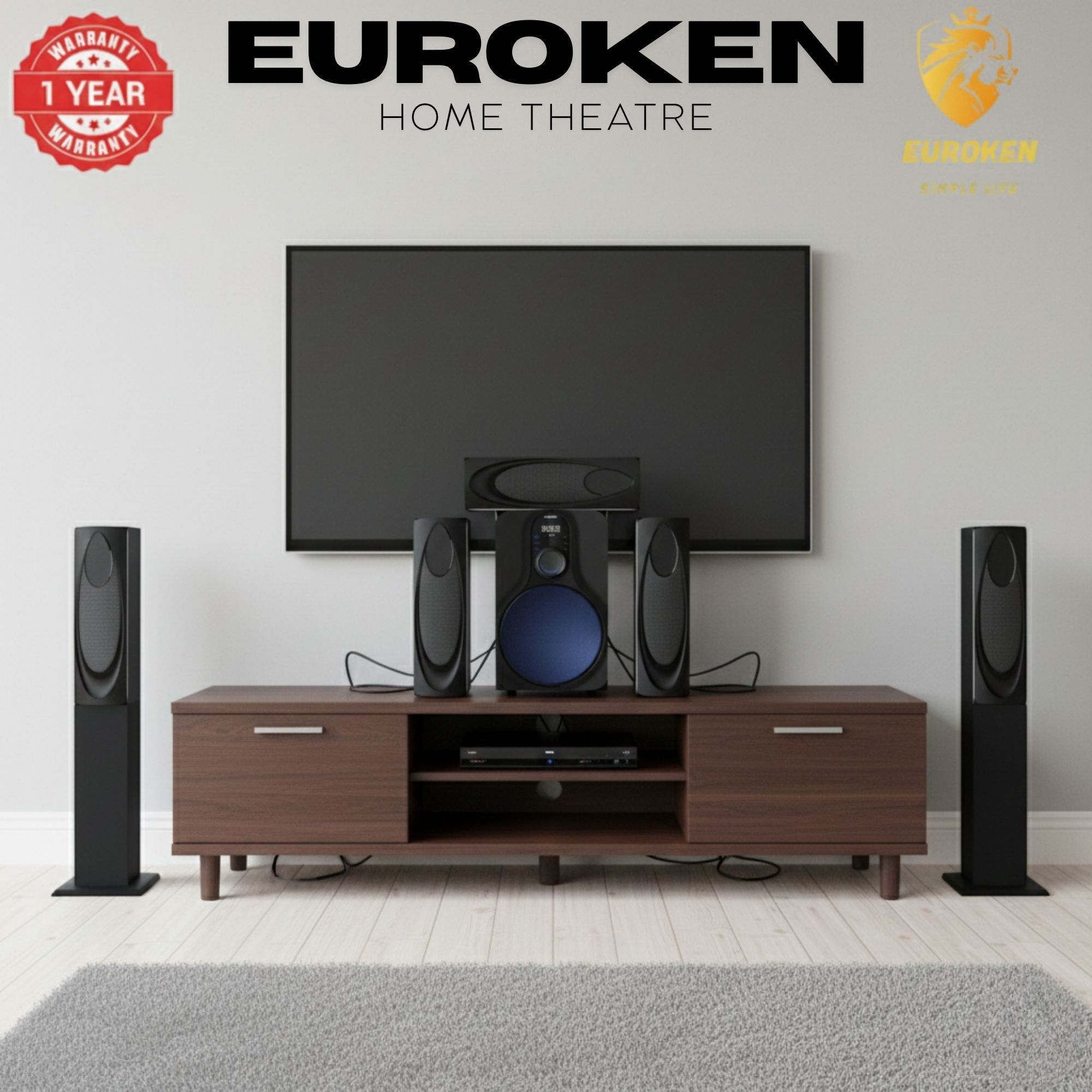 【Limited Offer】New Euroken EK-58K5 Home Theatre System 5 in 1 Tall Boys 15,000 PMPO with Bluetooth ?FM/SD Mem card Support with Super Bass Boost