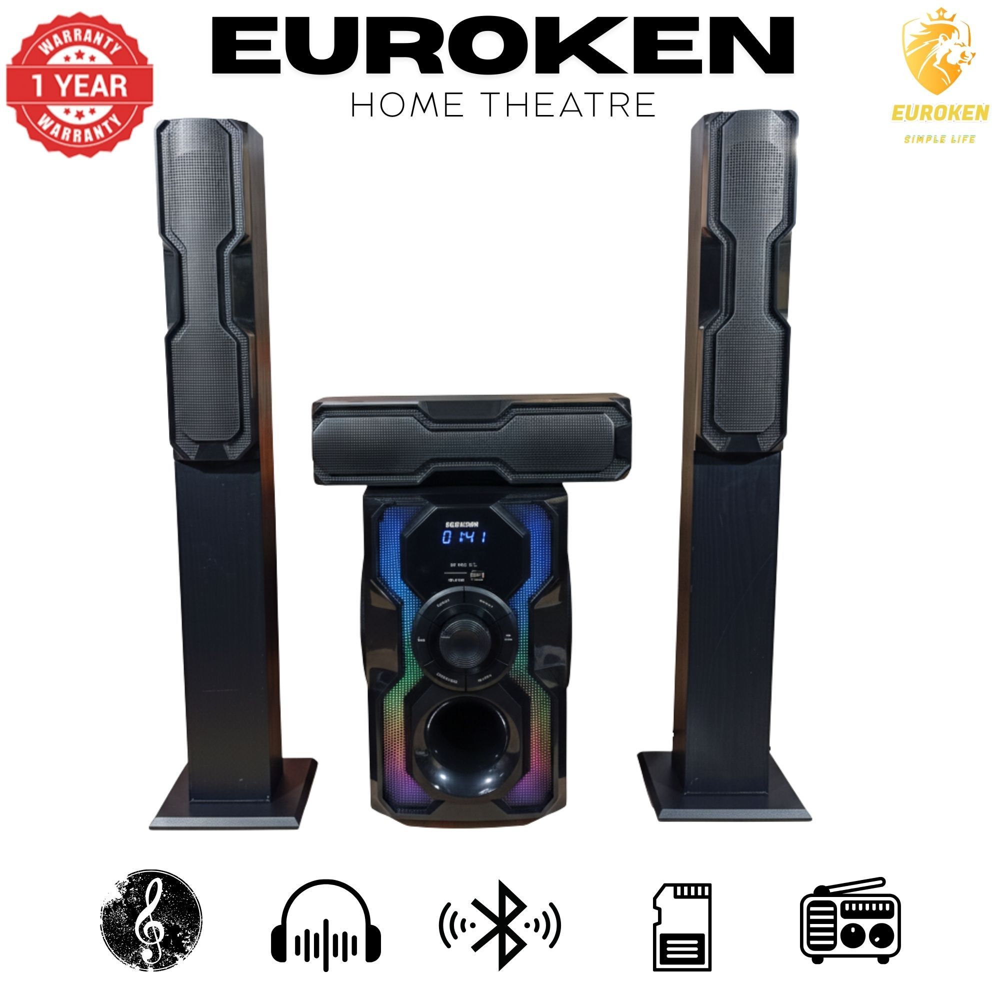 【Limited Offer】 NEW EUROKEN Home Theatre System EK-6401 3 In1 Tall Boy Ac 10,000W PMPO Bluetooth Fm USB SD Mem Card Support