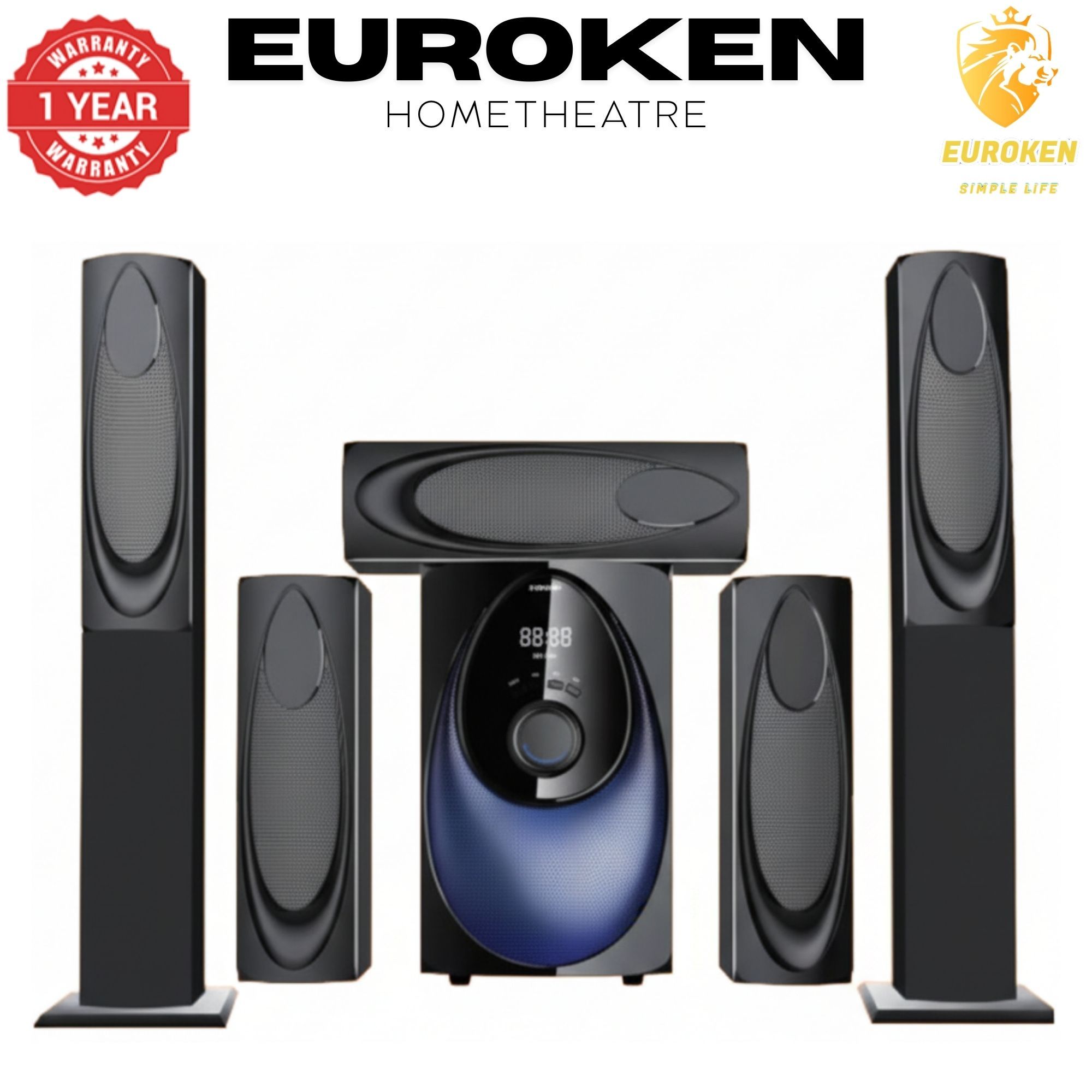 【Limited Offer】New Euroken Home Theatre System EK-211 5 In 1 Tall Boy Ac  12,000W PMPO With Bluetooth FM USB SD Mem Card Support With Super Bass Boost