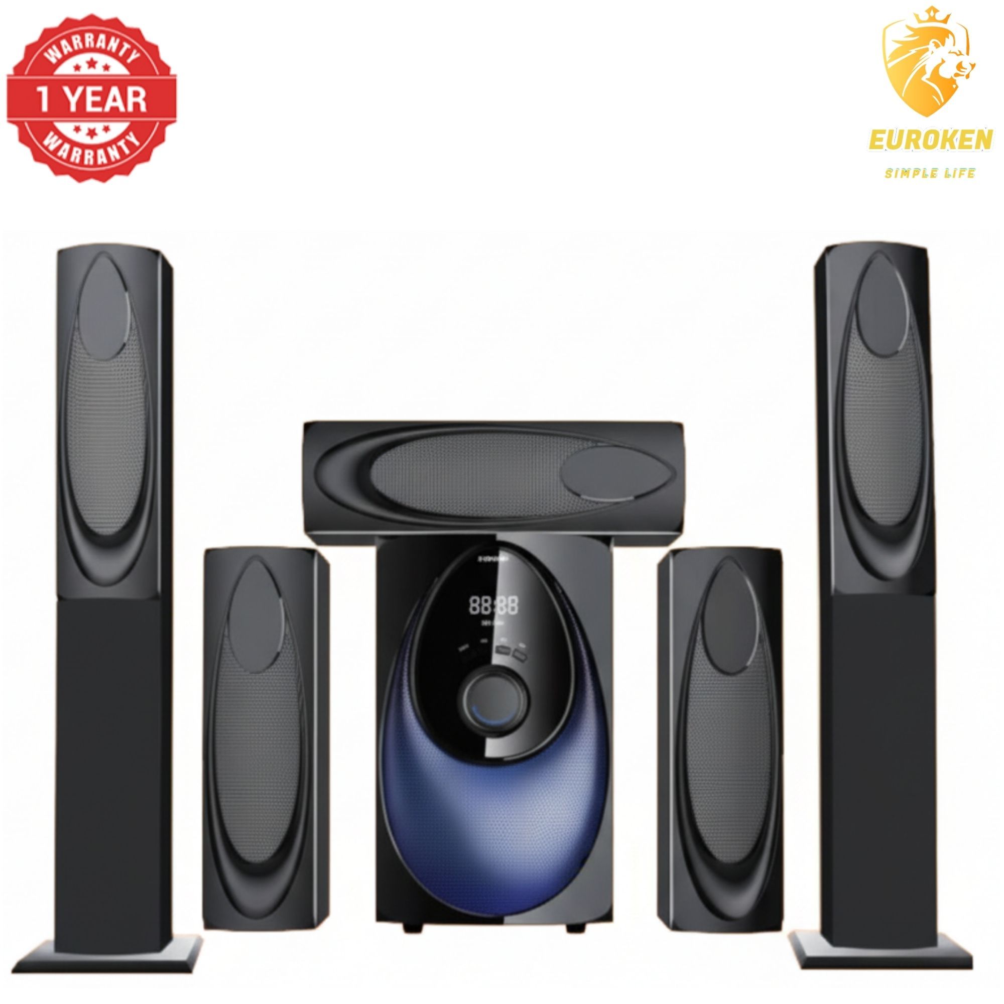 【Limited Offer】New Euroken Home Theatre System EK-211 5 In 1 Tall Boy Ac  12,000W PMPO With Bluetooth FM USB SD Mem Card Support With Super Bass Boost