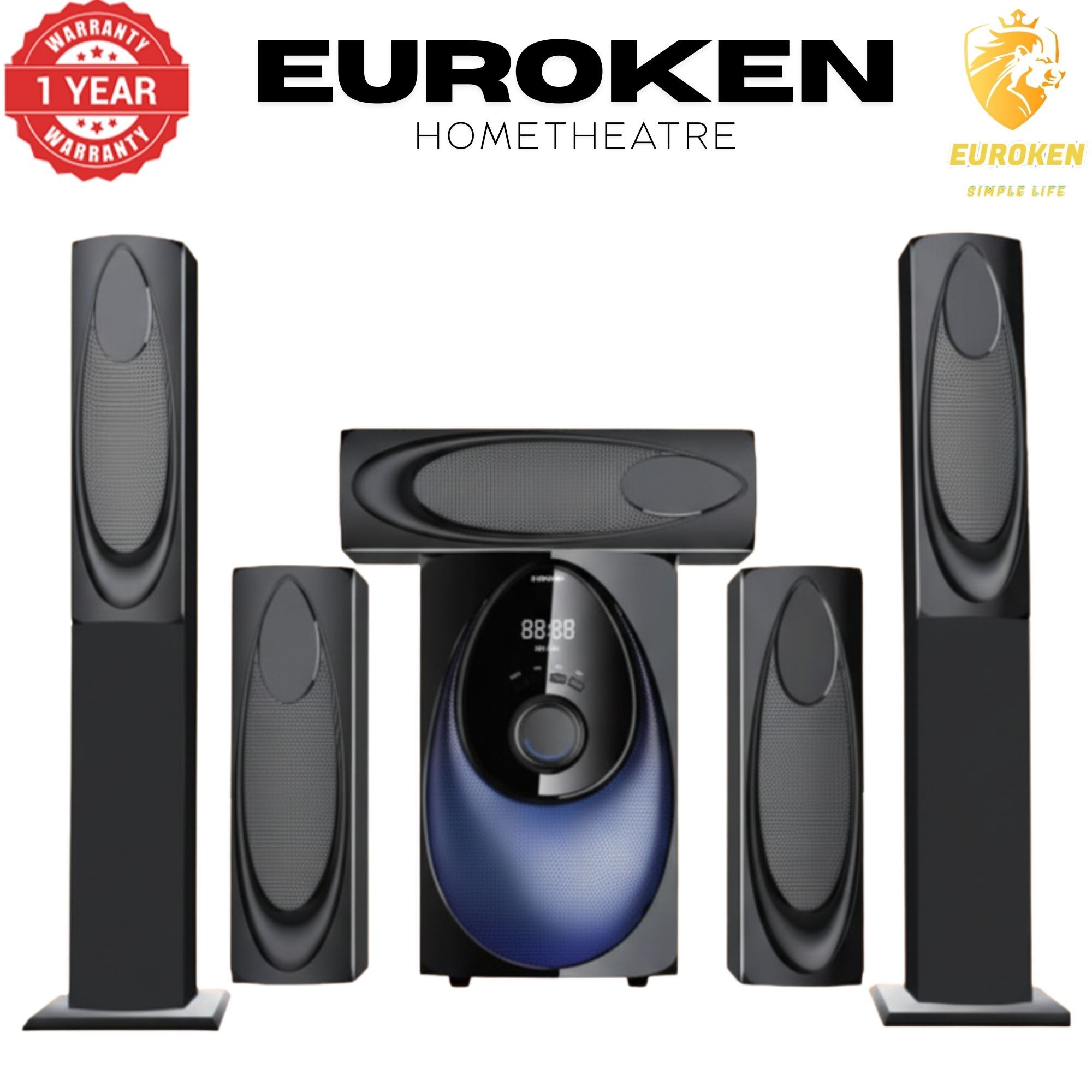 【Limited Offer】New Euroken Home Theatre System EK-211 5 In 1 Tall Boy Ac  12,000W PMPO With Bluetooth FM USB SD Mem Card Support With Super Bass Boost
