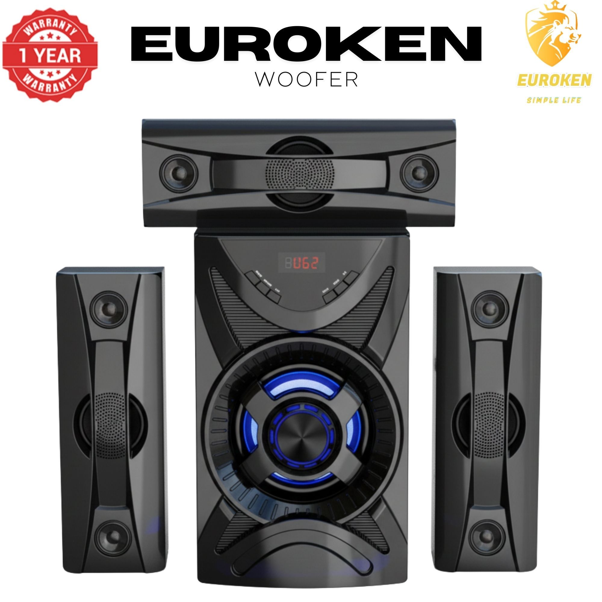 【Exclusive Offer】 NEW EUROKEN EK-611 3.1CH Subwoofer Speaker 20000W PMPO Woofer Home Theatre Audio Speaker System BLUETOOTH/FM/SD/USB With Remote Control