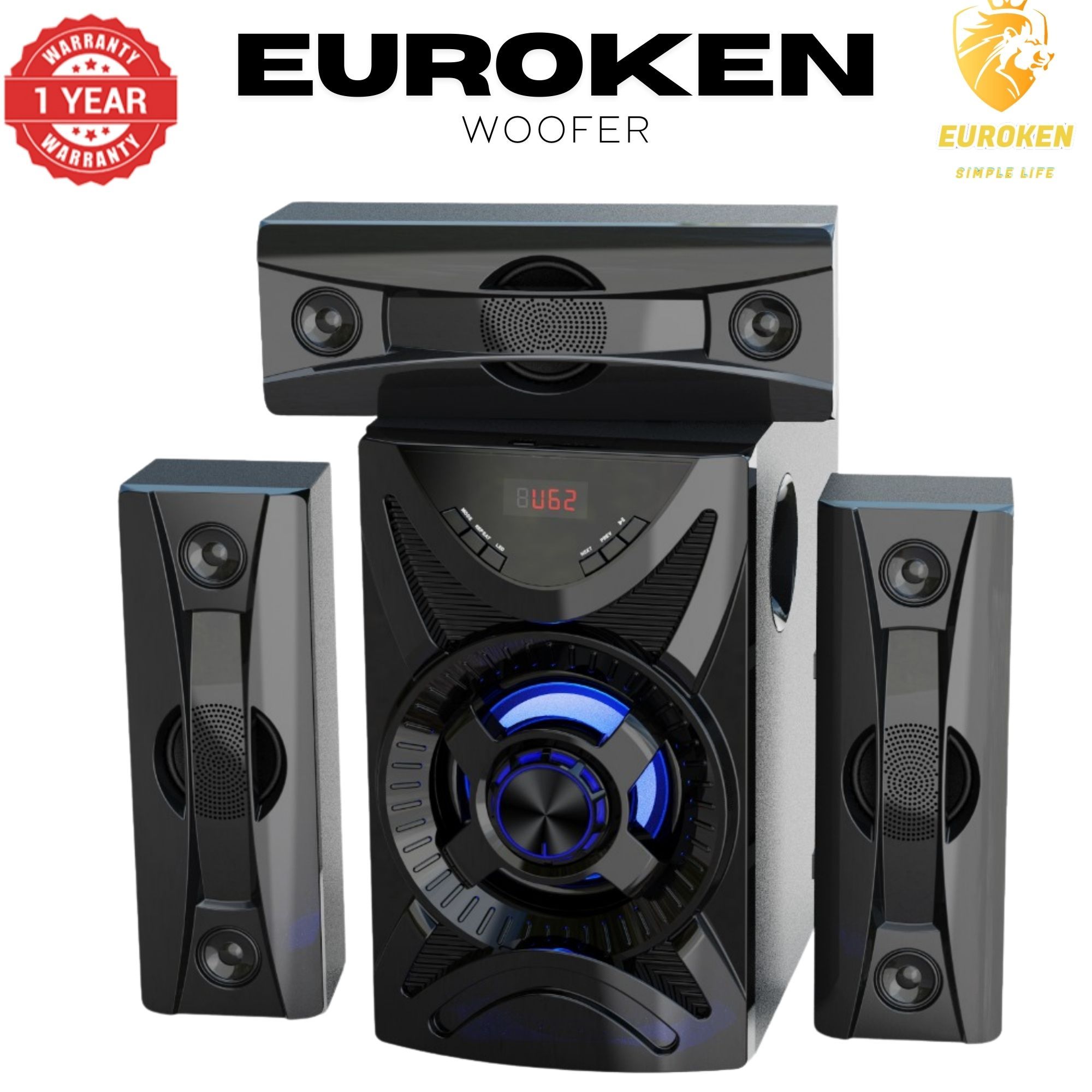 【Exclusive Offer】 NEW EUROKEN EK-611 3.1CH Subwoofer Speaker 20000W PMPO Woofer Home Theatre Audio Speaker System BLUETOOTH/FM/SD/USB With Remote Control