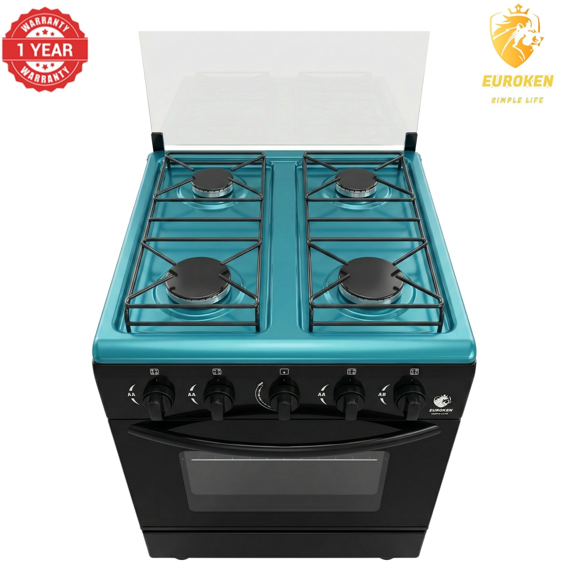 【LIMITED OFFER】Euroken Euro55-4G-G 50L Home Improvement Free Standing Full Gas Cooker Kitchen Appliance With Gas Oven 4 Burners 50X55Cm