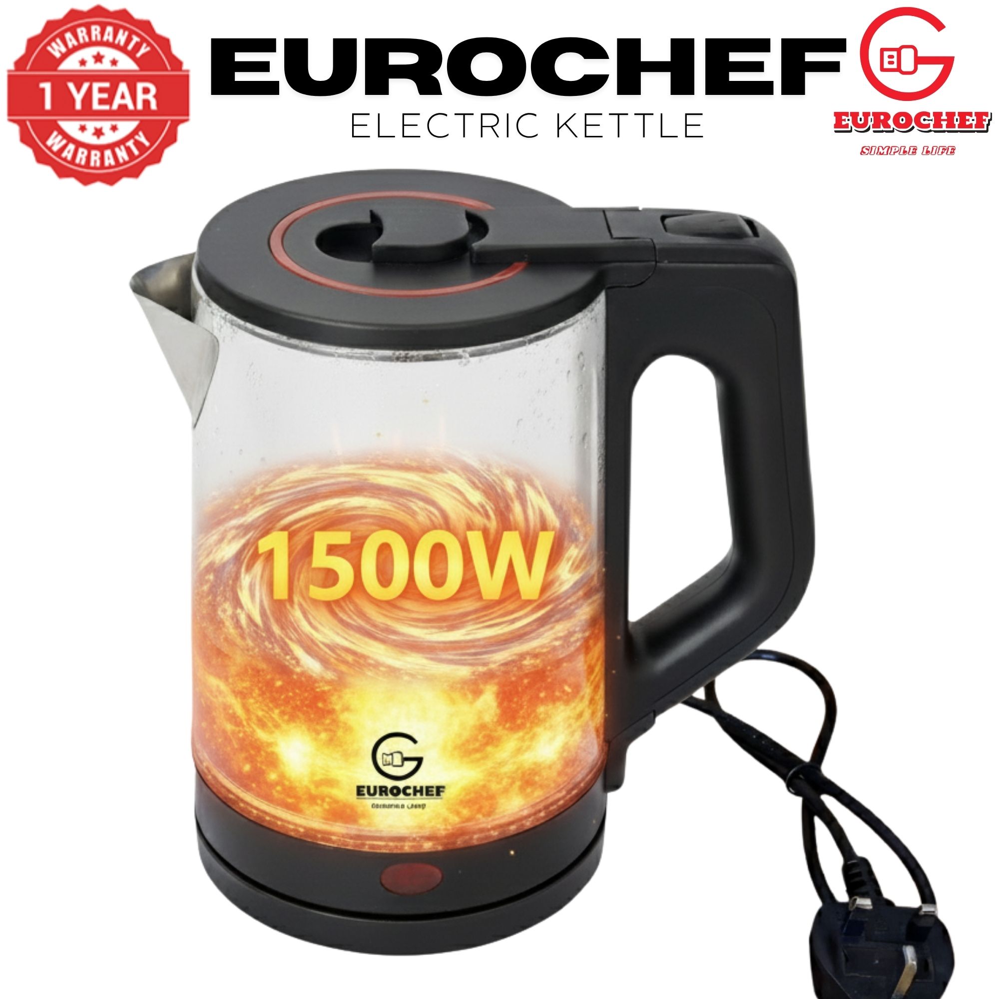 【Limited Offer】 EUROCHEF EC-K12  2 L Stainless steel Electric Cordless Kettle Electric Jug for boiling water Kitchen Appliaance