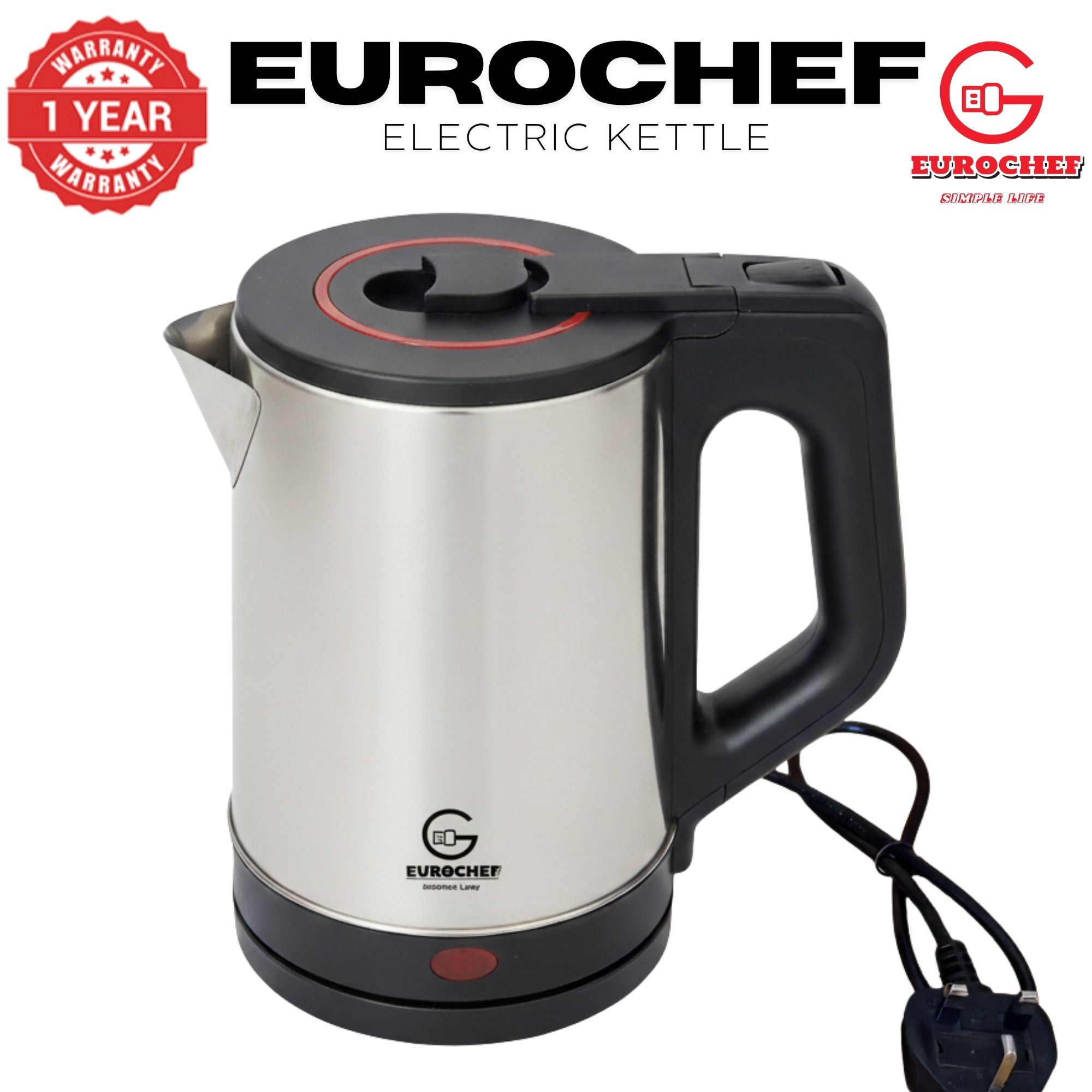 【Limited Offer】 EUROCHEF EC-K12  2 L Stainless steel Electric Cordless Kettle Electric Jug for boiling water Kitchen Appliaance