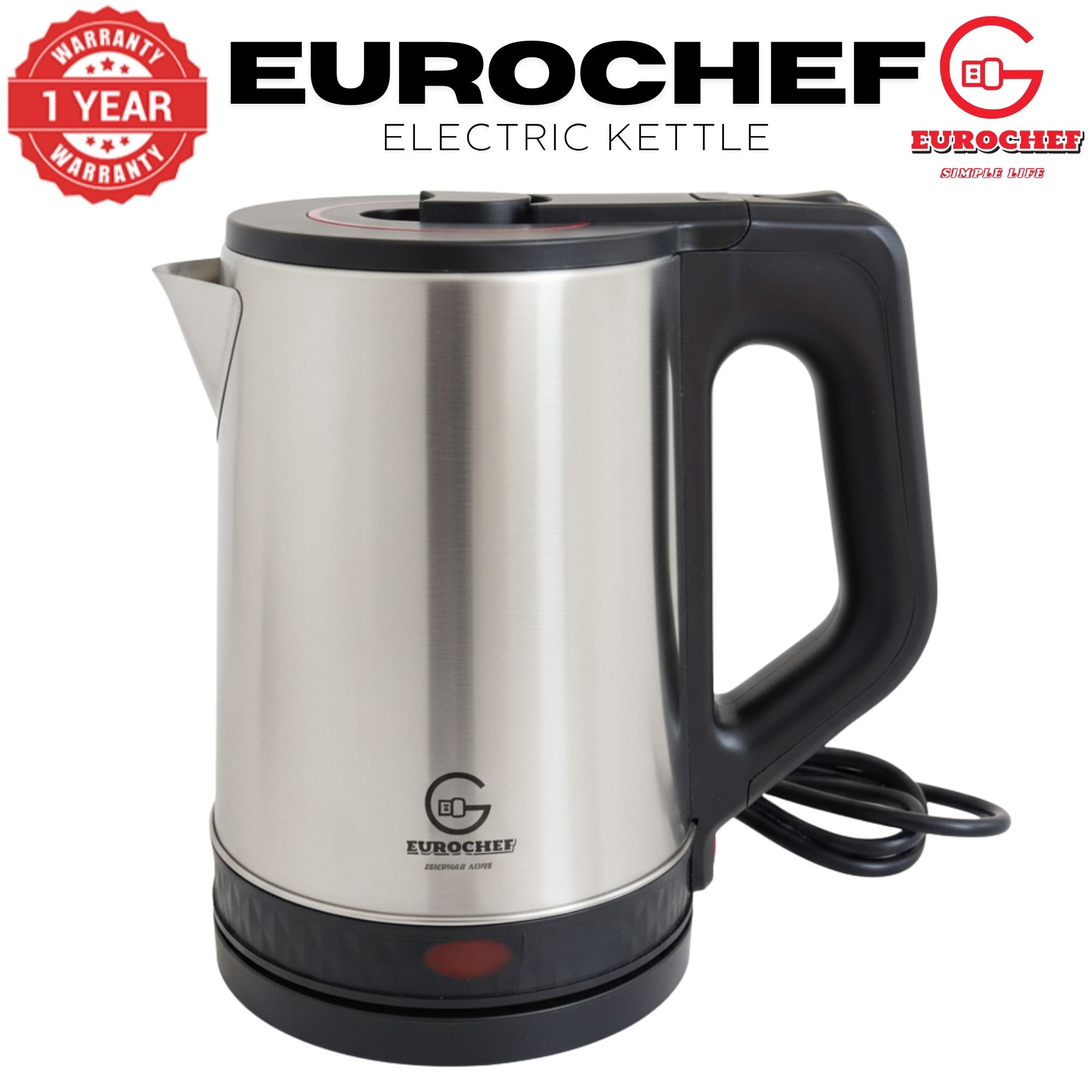 【Limited Offer】 EUROCHEF EC-K12  2 L Stainless steel Electric Cordless Kettle Electric Jug for boiling water Kitchen Appliaance