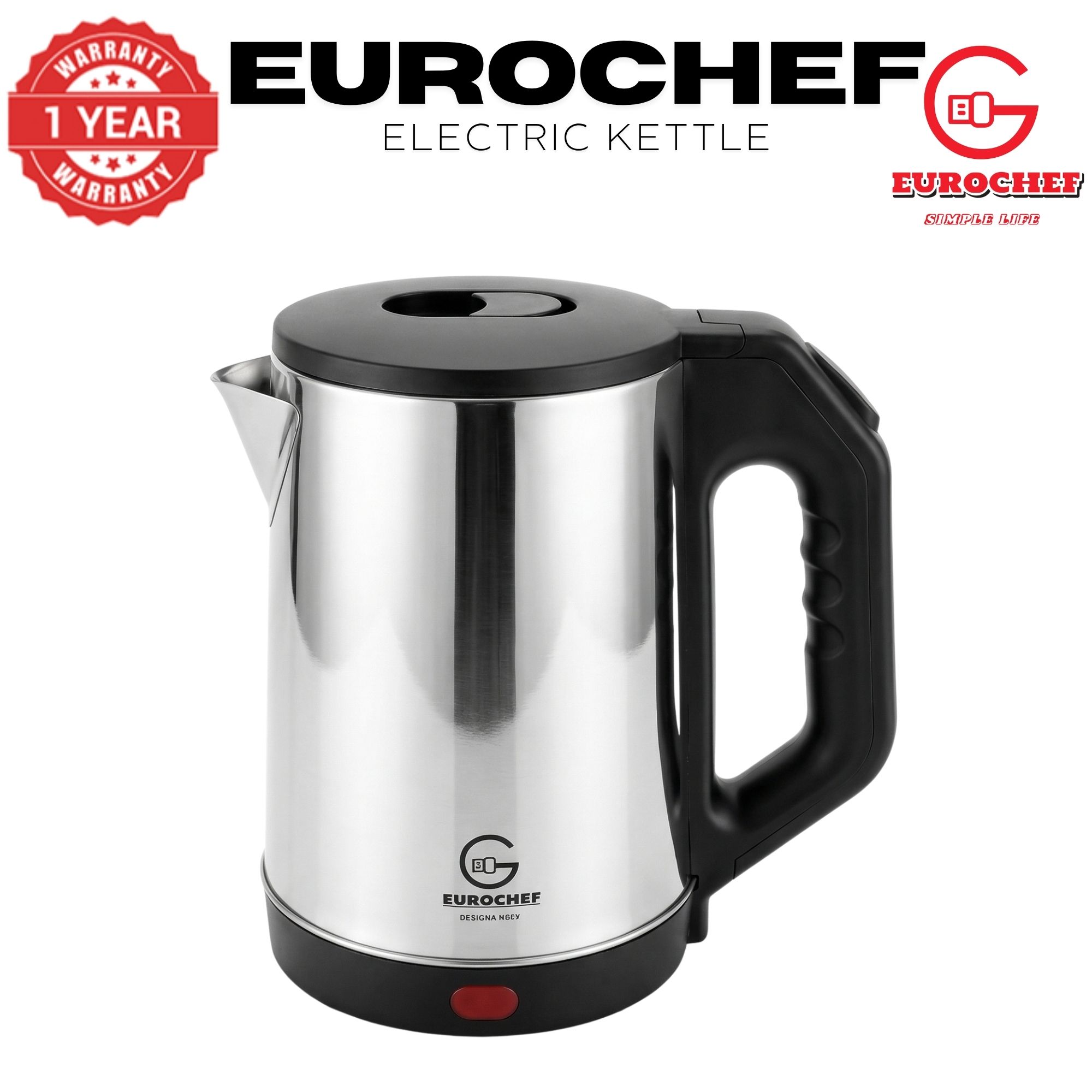 【Limited Offer】 EUROCHEF EC-K12  2 L Stainless steel Electric Cordless Kettle Electric Jug for boiling water Kitchen Appliaance