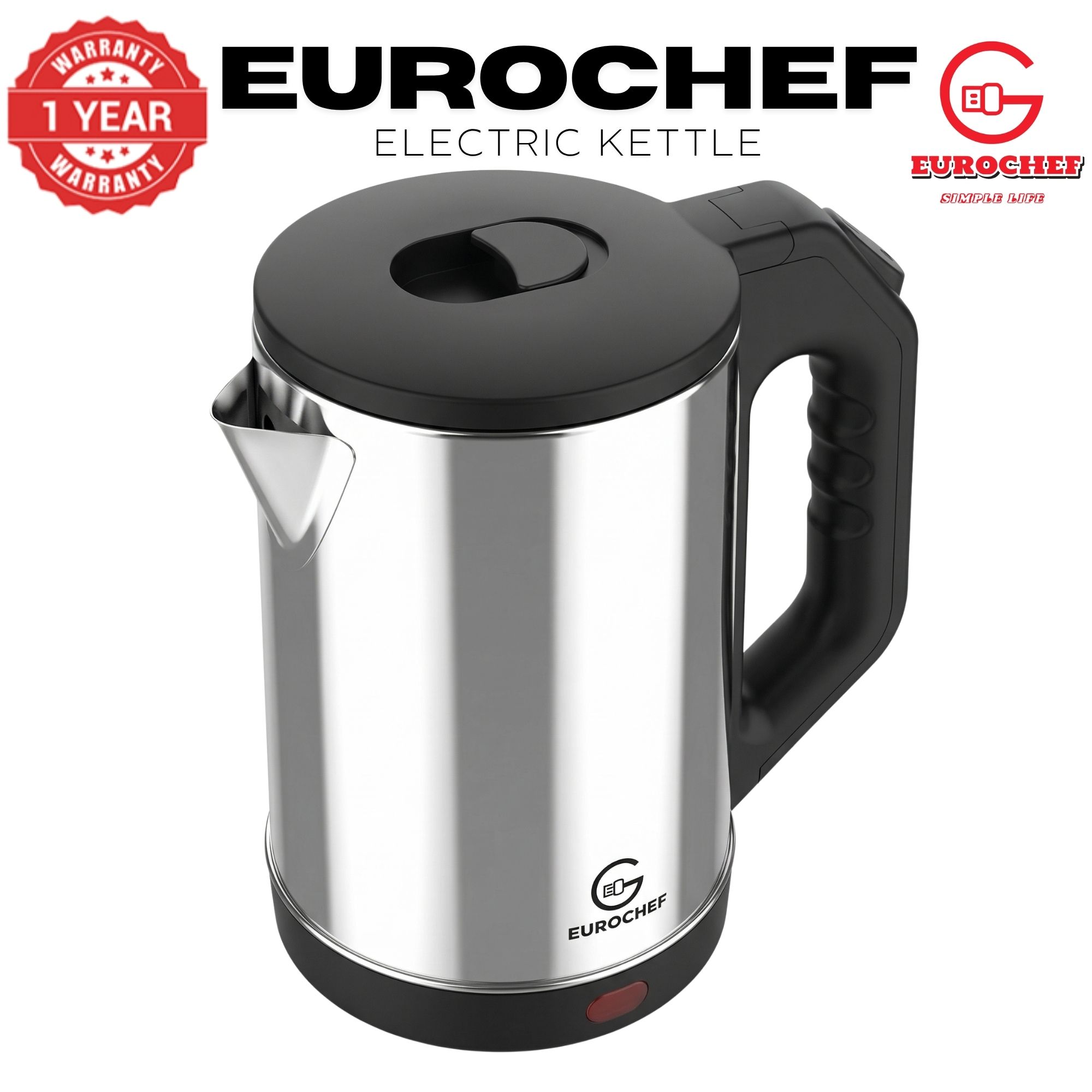 【Limited Offer】 EUROCHEF EC-K12  2 L Stainless steel Electric Cordless Kettle Electric Jug for boiling water Kitchen Appliaance