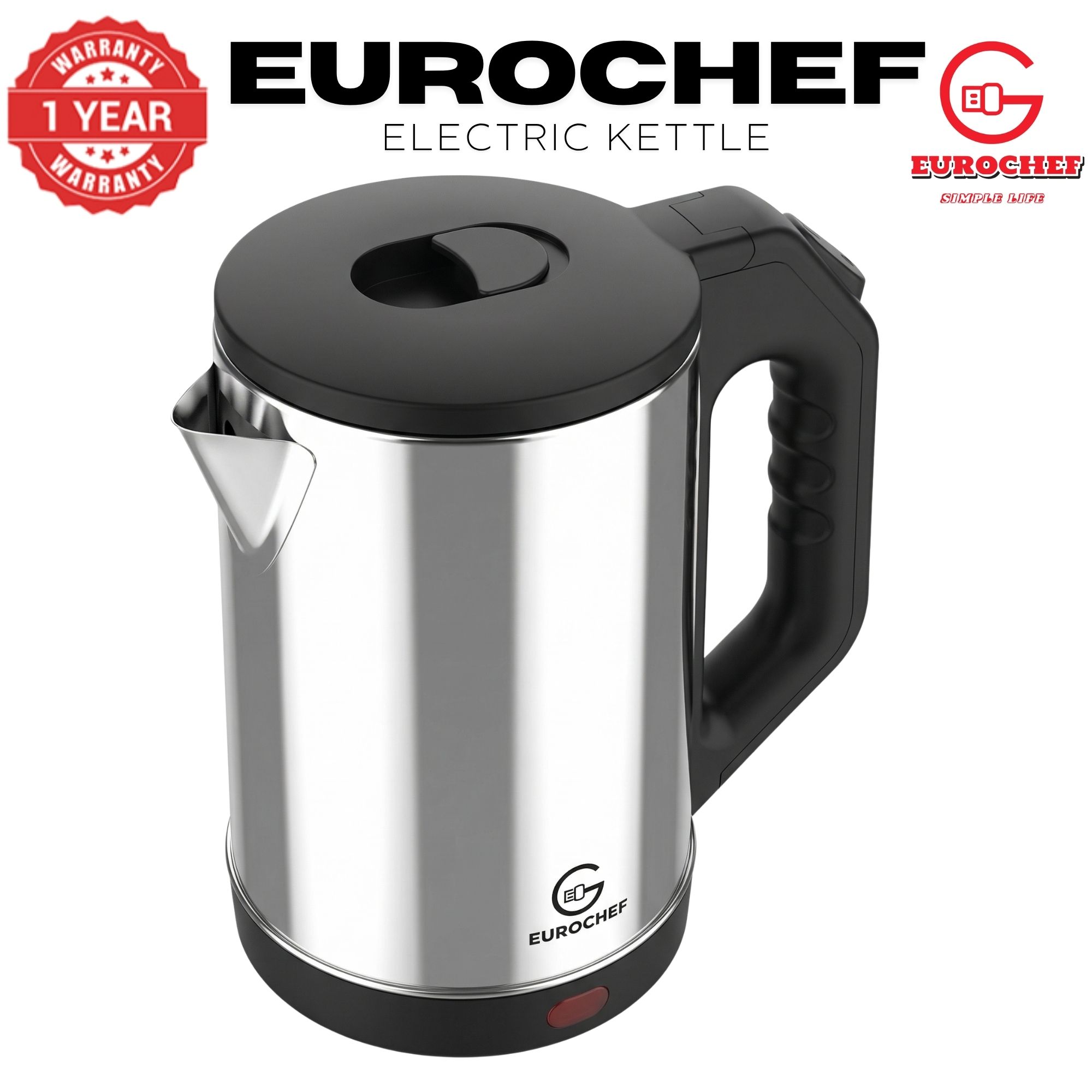 【Limited Offer】 EUROCHEF EC-K12  2 L Stainless steel Electric Cordless Kettle Electric Jug for boiling water Kitchen Appliaance