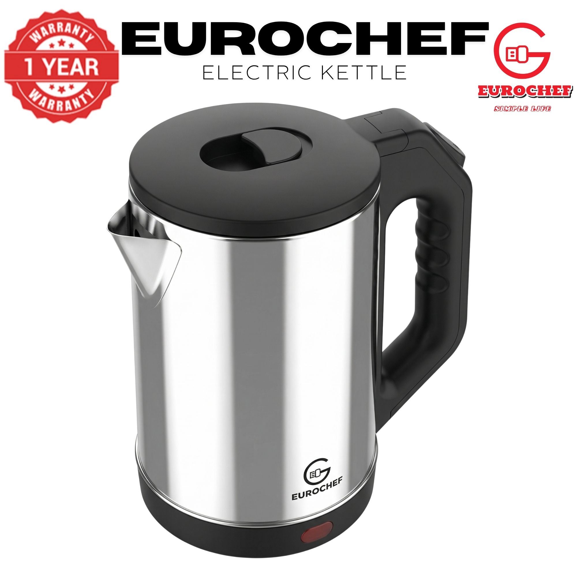 【Limited Offer】 EUROCHEF EC-K12  2 L Stainless steel Electric Cordless Kettle Electric Jug for boiling water Kitchen Appliaance
