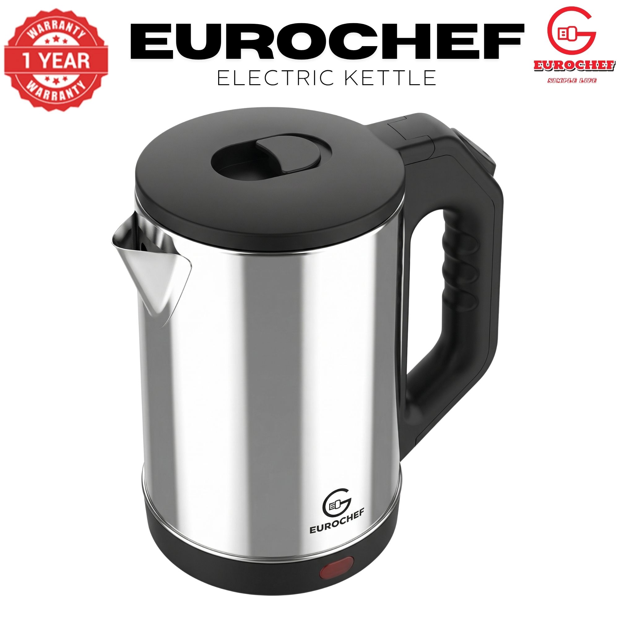 【Limited Offer】 EUROCHEF EC-K12  2 L Stainless steel Electric Cordless Kettle Electric Jug for boiling water Kitchen Appliaance