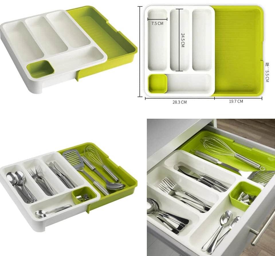 Drawer organiser, Cutlery Drawer Tray BPA Free, Expandable Drawer Organiser for Utensil Holder, Cutlery Tray, DIY Organizer for Cutlery, Cutlery, Knives