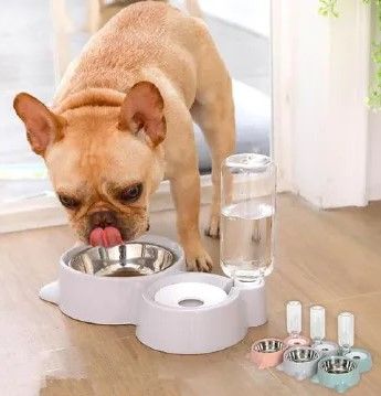 pet bowl, feeding bowl,2in1 Automatic double pet bowl plus water dispenser, 500ml water storage capacity Moisture proof mouth pad, deal for cats and small dog breed,Dispenses just enough water