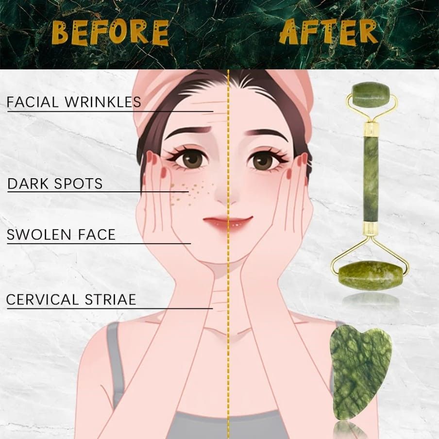 facial jade roller massager, 3in1 Natural Stone derma facial jade roller massager Jade roller+guasha+massager Anti wrinkle Firm and even skin tone