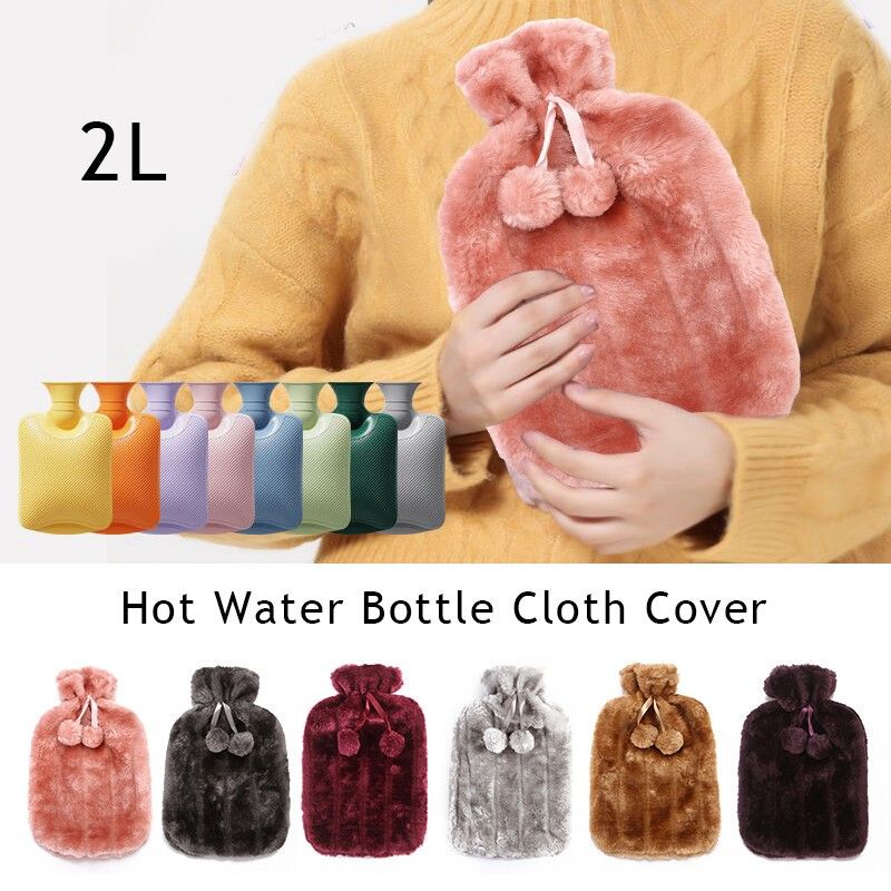 fluffy fabric covered 2 litre hot water bottle bag Hot Water Bottle with Soft Cover - 2L Large - Hot Water Bag for Pain Relief, Cramps, Back, Neck, Feet, Menstrual Cramps, Baby - Premium Cute Cover