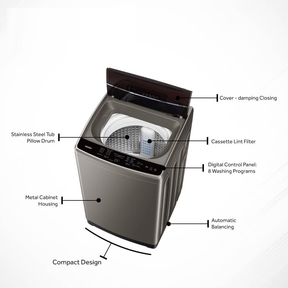 Haier 8KG 5-Star Fully Automatic Top Loader Washing Machine(HWM80-1269S6) | Smart Dosing | Inverter Motor | 800rpm Spin | 400W Washing Power | 2 Years Warranty