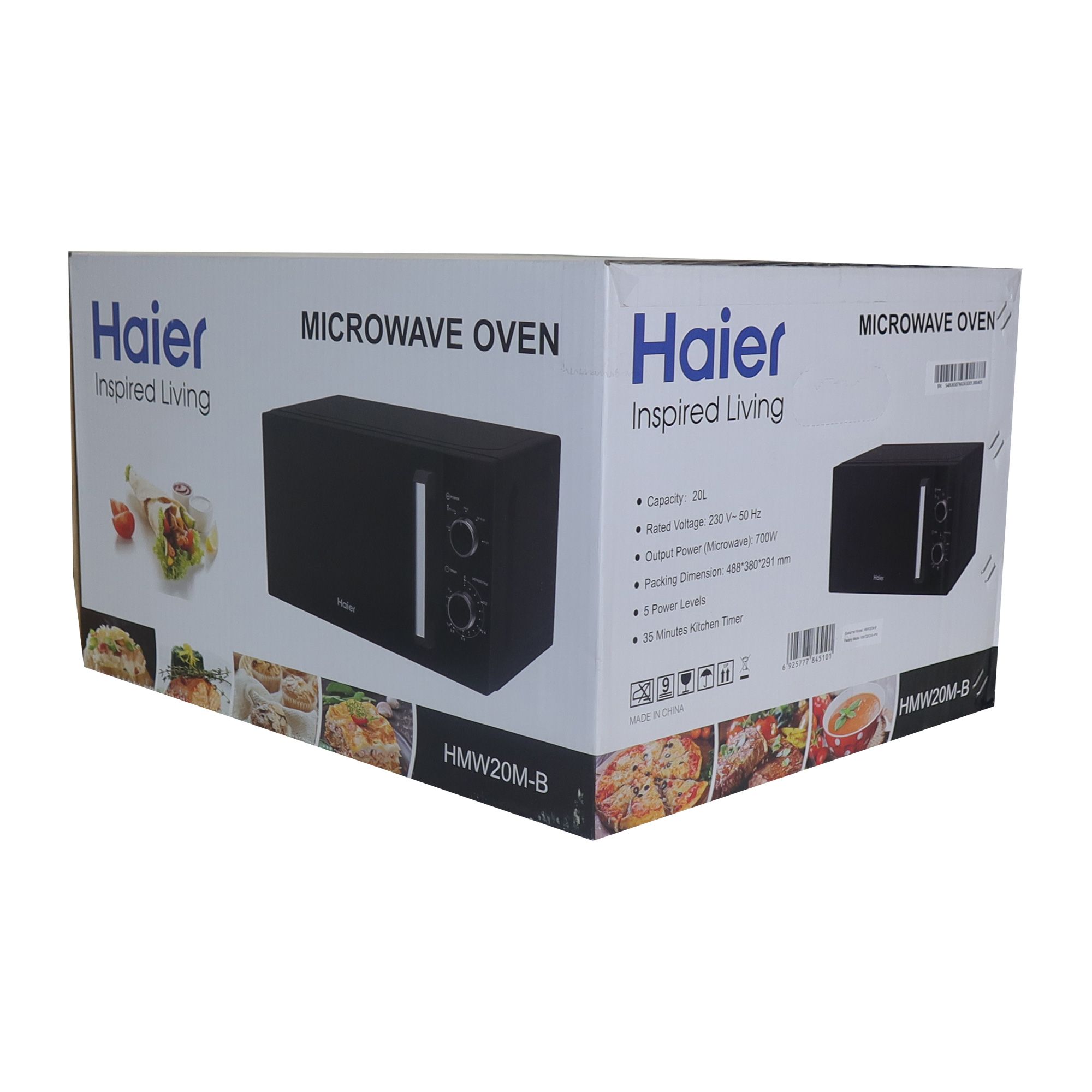Haier 20L Microwave Oven HMW20MB | 700W | Mechanical Control | 5 Power Levels | 35min Timer | Defrost | 270mm Turntable | 2-Year Warranty