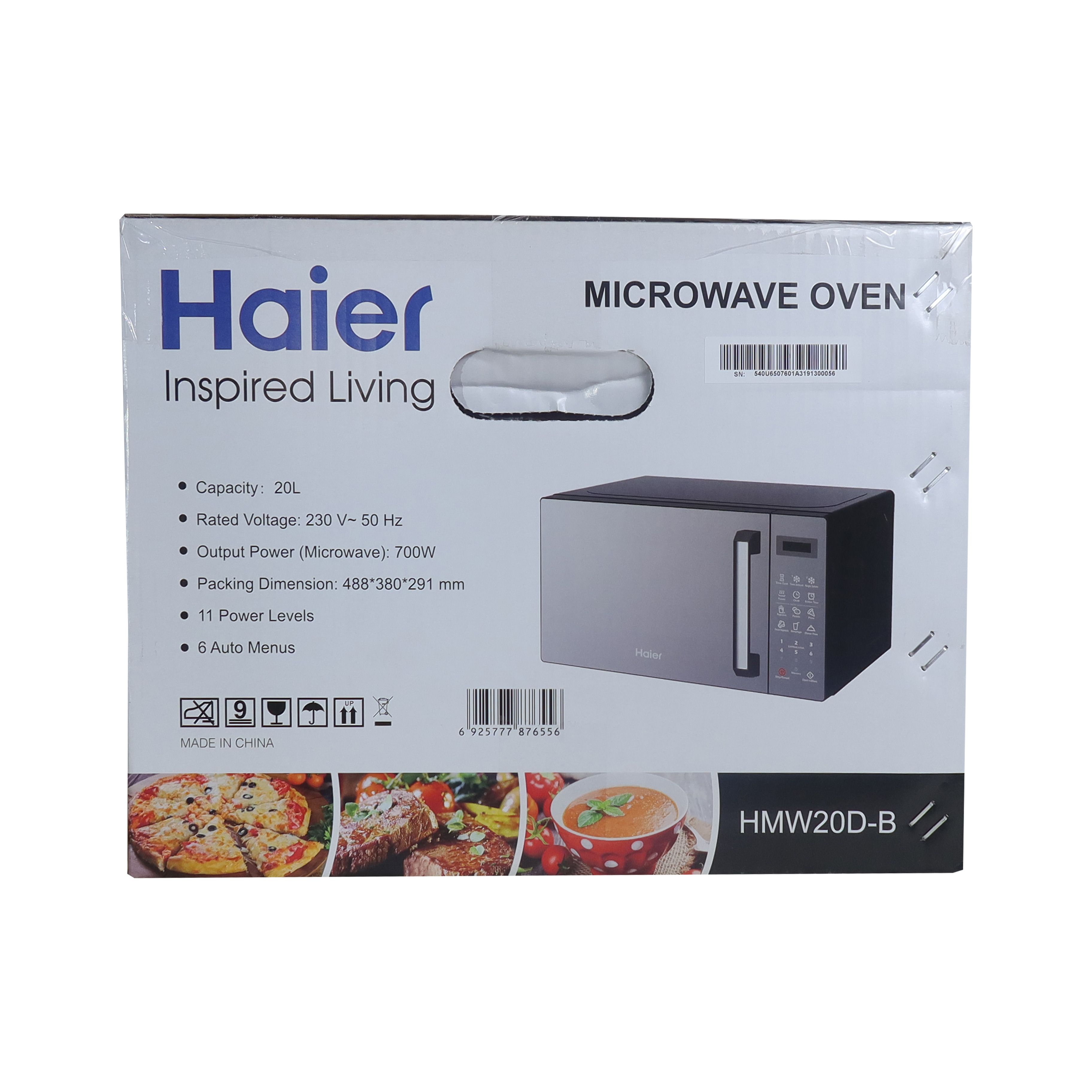 Haier 20L Microwave Oven HM20DB | 700W | 6 Auto Menus | 11 Power Levels | Auto Defrost | Speed Defrost | Cooking Alert | 2-Year Warranty