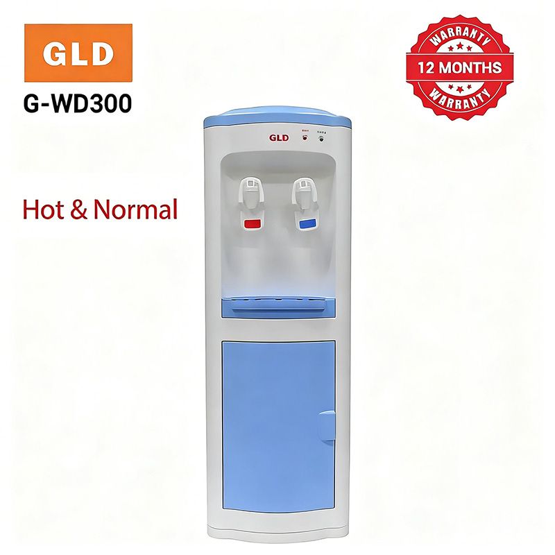 GLD Top Loading Hot and Normal Standing Water Dispenser(G-WD300) with Storage Cabinet Large Capacity, 2 Faucets, for Home Office Kitchen Household Appliance