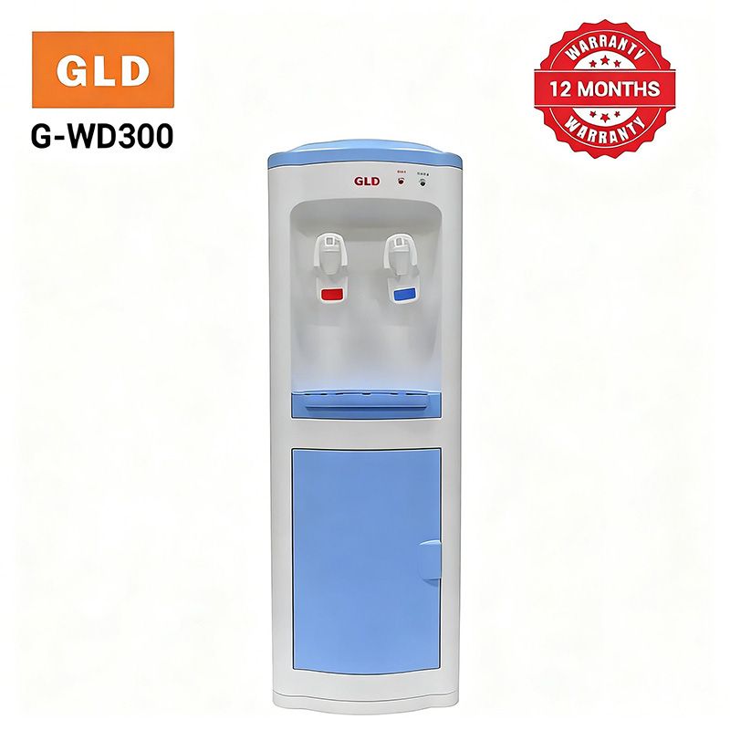 GLD Top Loading Hot and Normal Standing Water Dispenser(G-WD300) with Storage Cabinet Large Capacity, 2 Faucets, for Home Office Kitchen Household Appliance