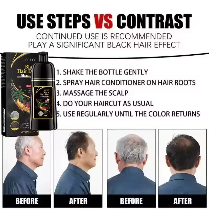 Natural Herbal Hair Dye Shampoo 3 in 1 Change Hair Color Gray Hair to Dark Brown Black Deep Nourishing Care