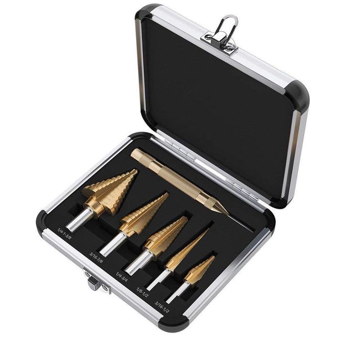 Countersink Step Drill Bit Set with Automatic Center Punch HSS Cobalt Titanium Unibit Drill bits for Carbon Steel, Iron Plate, Steel Plate,Metal Sheet, Aluminum Case (6pcs)