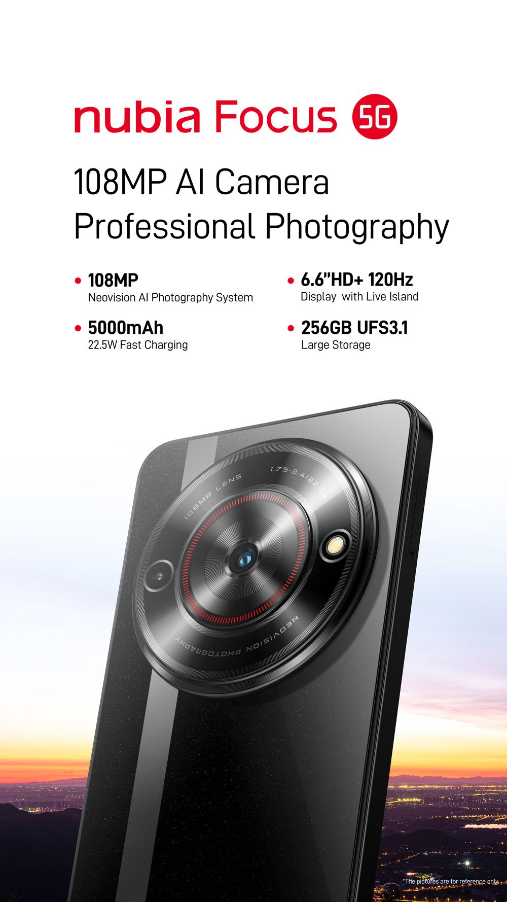 ZTE Nubia Focus 5G: Big, Bold, And An Impressive HD Camera 108MP, HD+ Hole Display (14GB RAM, 256GB ROM ,5000mAh Battery, Android 13) - Black , DUAL SIM,UNLOCKED