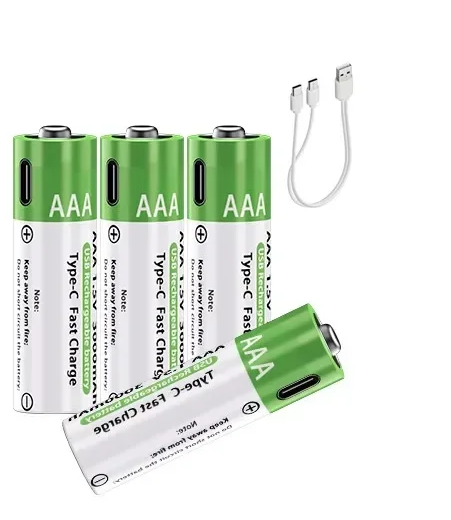 4PCS Rechargeable Lithium Ion Battery Fast Charging 1.5V AAA /AA 3000mAh Large Capacity with FREE USB Cable 1200 Times Reusable Lithium Battery