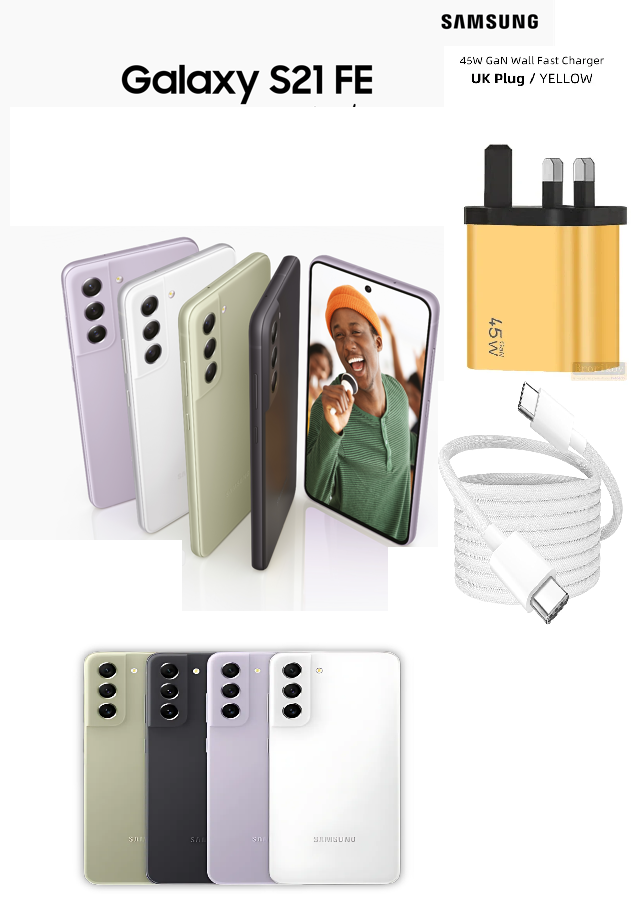 SAMSUNG S21 FE 5G,128GB +6GB RAM ,Dual SIM,6.4” Infinity-O AMOLED Touchscreen And a Professional 12 MP Triple Camera System ,4,500mAh battery -UNLOCKED ,+ FREE 45WTT SUPER FAST CHARGER